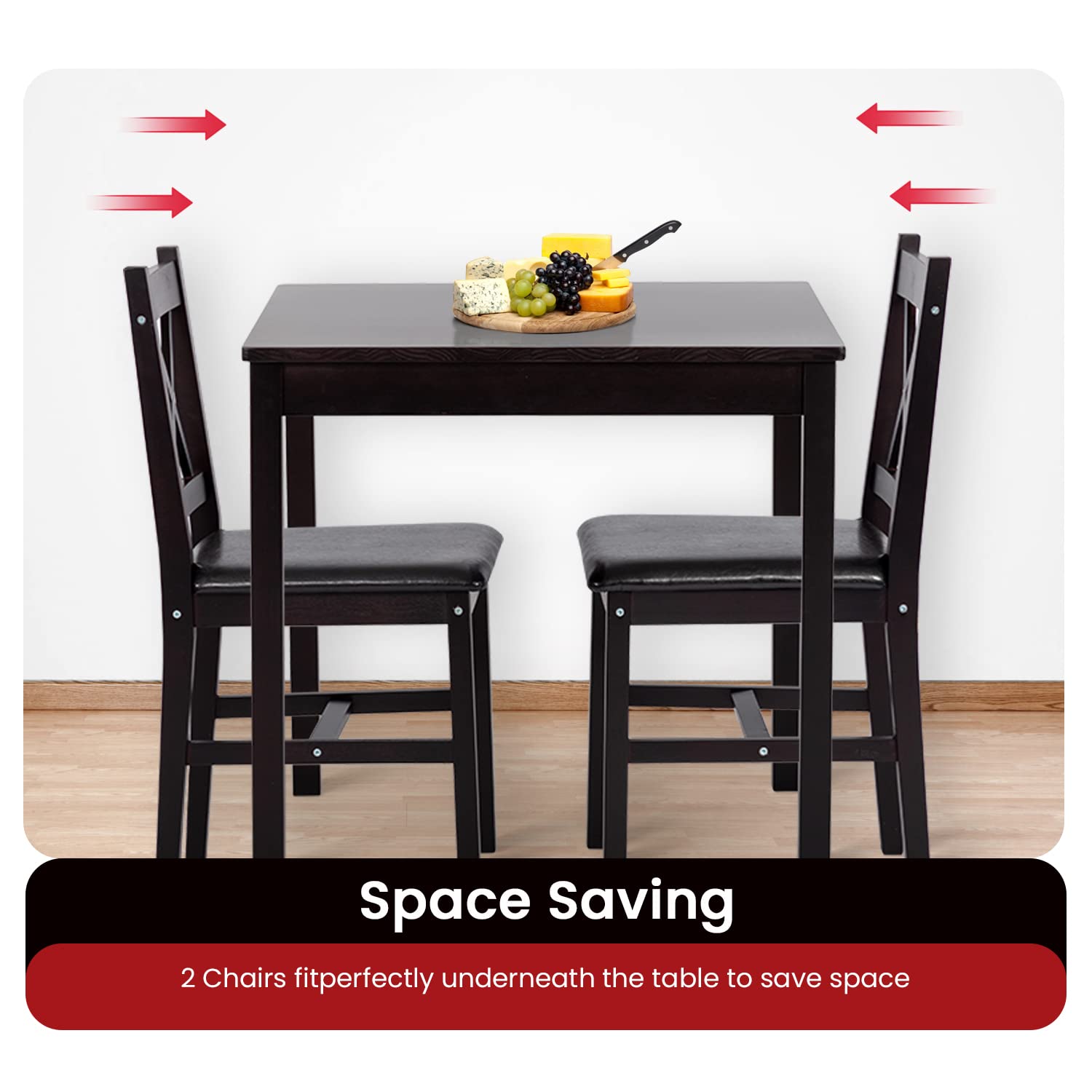 Space-Saving Dark Brown Wooden Kitchen Dining Table and Chairs Set - Perfect for Small Homes, Restaurants & Pubs | Compact Dining Solution for Apartments, Cafes & Cozy Gatherings