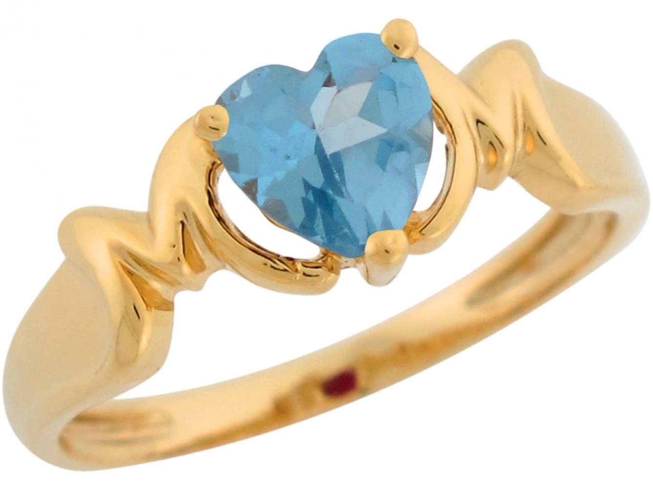 14K Yellow Gold Simulated Heart Aquamarine March Birthstone Ring for Women - Size 7 | Elegant Mother's Day Gift, Anniversary Jewelry & Birthday Present for Her | Perfect for Special Occasions, Date Nights & Everyday Wear