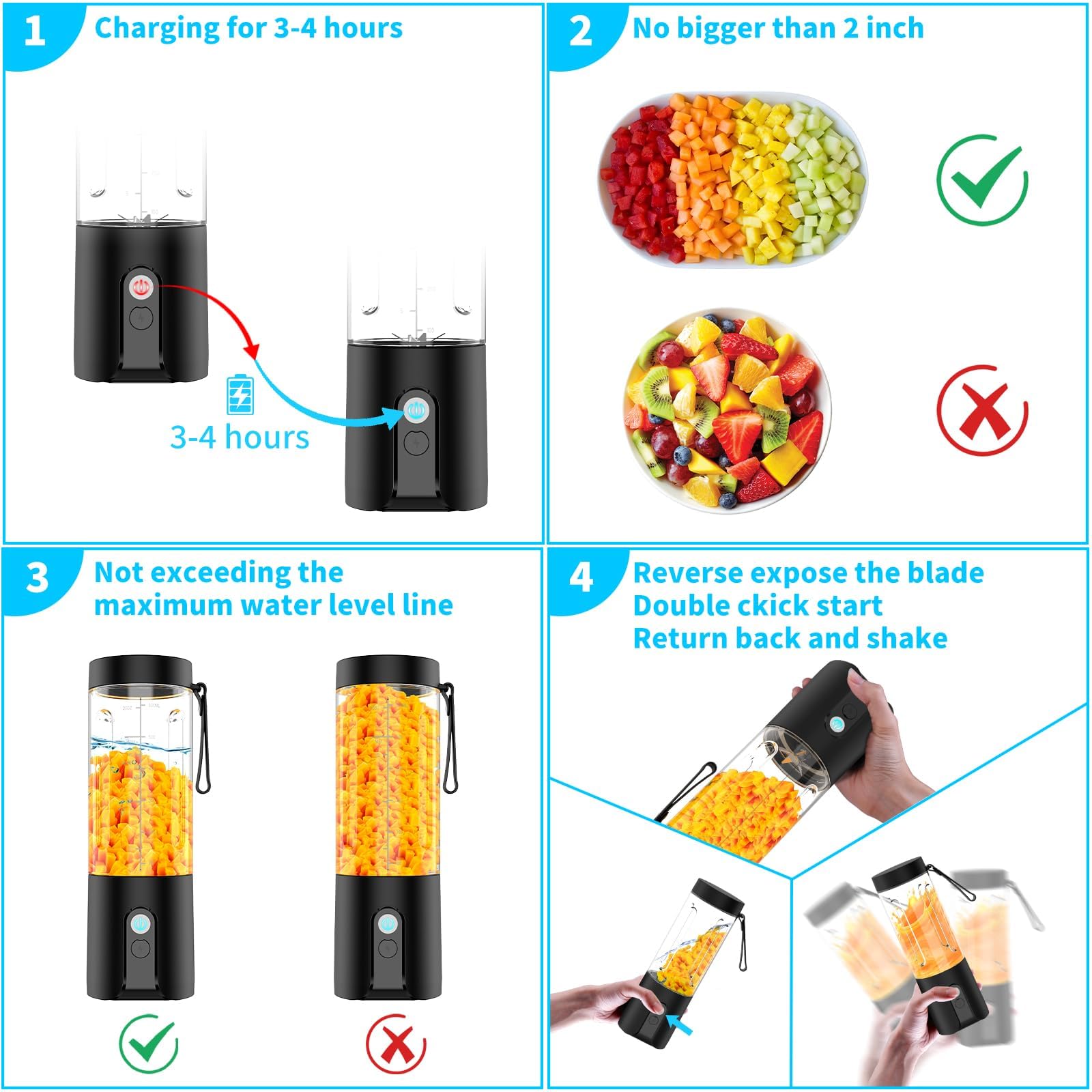 Portable Mini Blender for Smoothies & Shakes - USB-C Rechargeable Travel Blender with Stainless Steel Blade, Self-Cleaning & Quiet Operation - Perfect for Gym, Office, Travel & Home Use