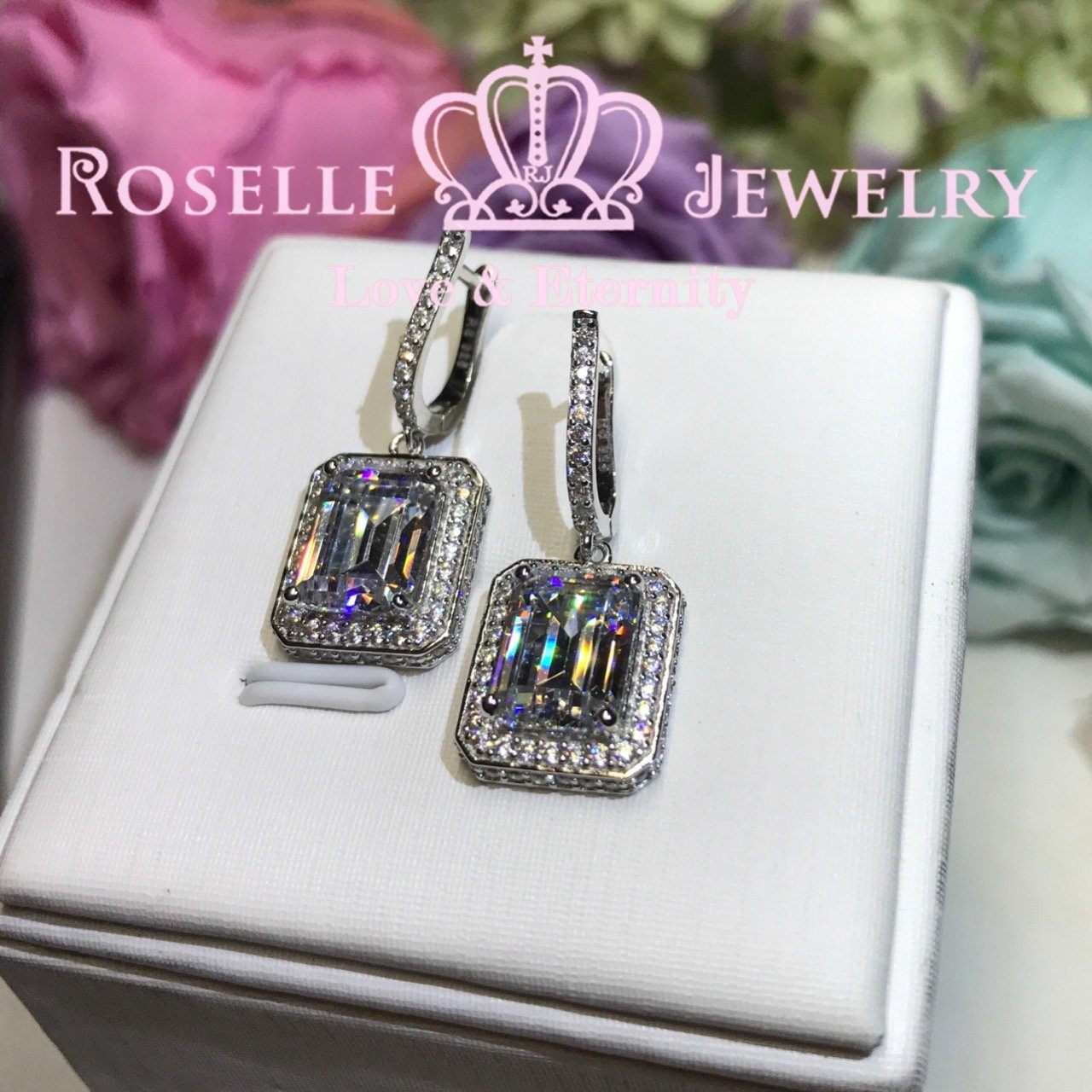 Emerald Cut Halo Drop Earrings - 14K Gold Plated Cubic Zirconia Dangle Earrings for Women | Perfect for Weddings, Parties & Special Occasions
