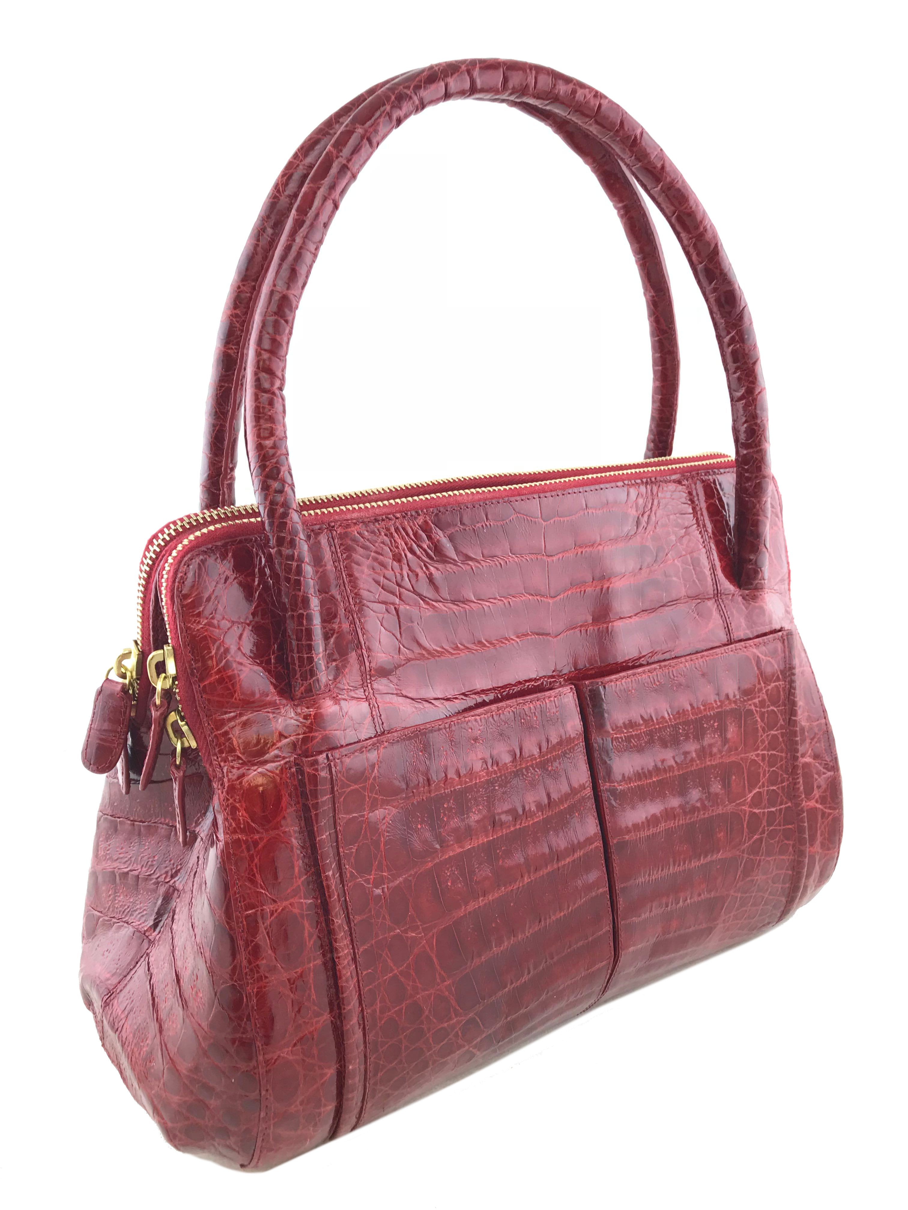 Nancy Gonzalez Genuine Crocodile Leather Double Zip Tote Bag - Luxury Designer Handbag for Women, Perfect for Work, Travel & Everyday Use