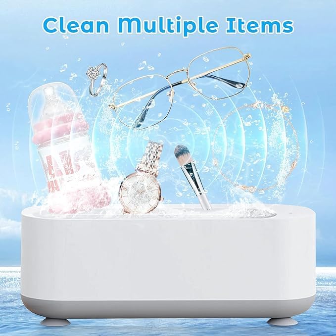 Kresal Ultrasonic Jewelry Cleaner Machine - 45Khz Low Noise Jewelry & Eyewear Cleaning Device for Rings, Watches, Coins, Retainers & Glasses | Portable Jewelry Cleaner for Home & Travel Use