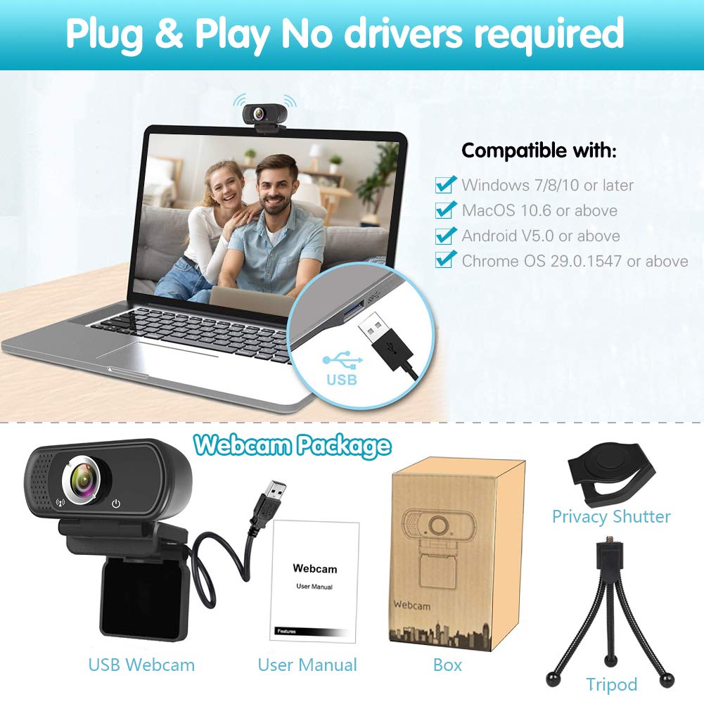 GoHZQ 1080p HD Webcam with Built-in Microphone, Wide Angle USB Web Camera for PC, Laptop, MacBook & Desktop - Perfect for Video Conferencing, Live Streaming & Online Classes