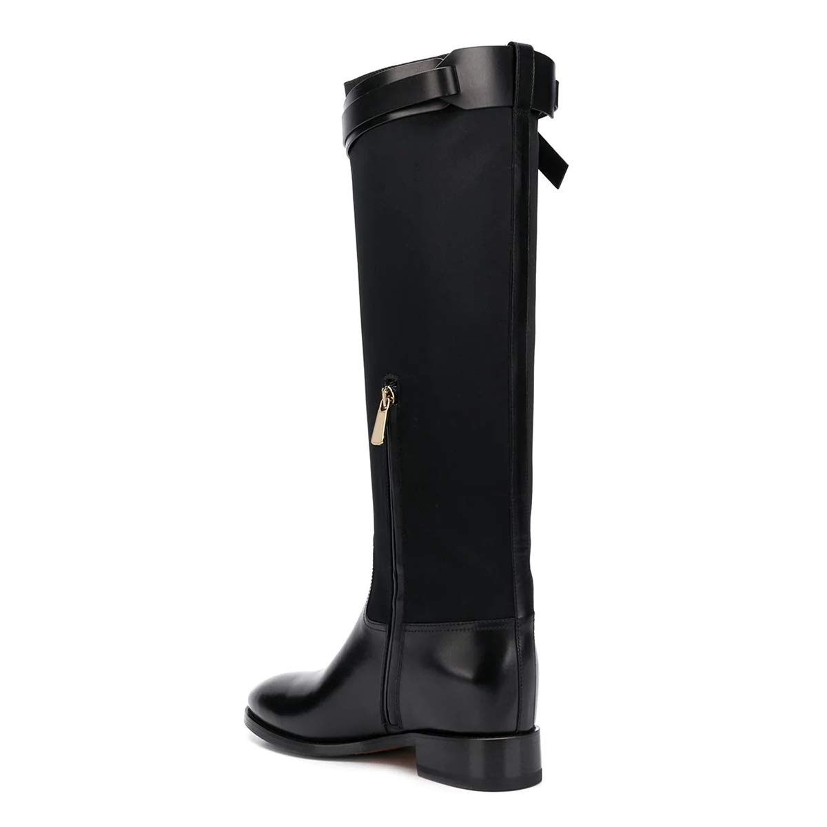 Trendy Women's Round Toe Chunky Low Heel Knee High Riding Boots with Side Zipper - Stylish Patchwork Long Winter Boots for Casual Outfits, Office Wear & Holiday Parties