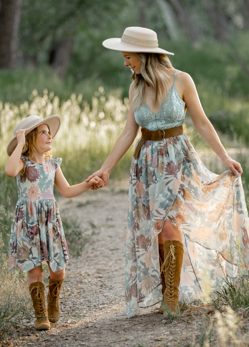 Katharina Floral Print Dress in Ecru - Elegant Summer Dress for Women, Perfect for Weddings, Parties & Date Nights