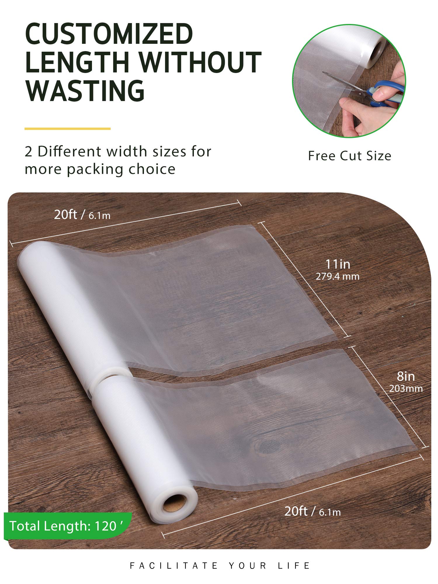 Syntus Commercial Grade Vacuum Sealer Bags - 6 Pack (3 Rolls 11