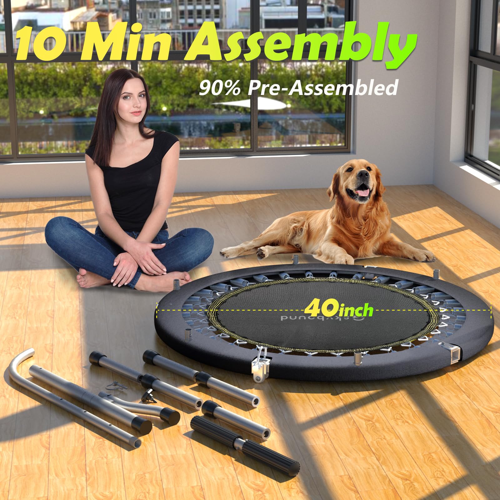 SkyBound Mini Trampoline for Adults - Adjustable T-Bar Handle Rebounder for Home Fitness, Cardio Workout & Weight Loss | Perfect for Indoor Exercise, Gym Training & Family Fun