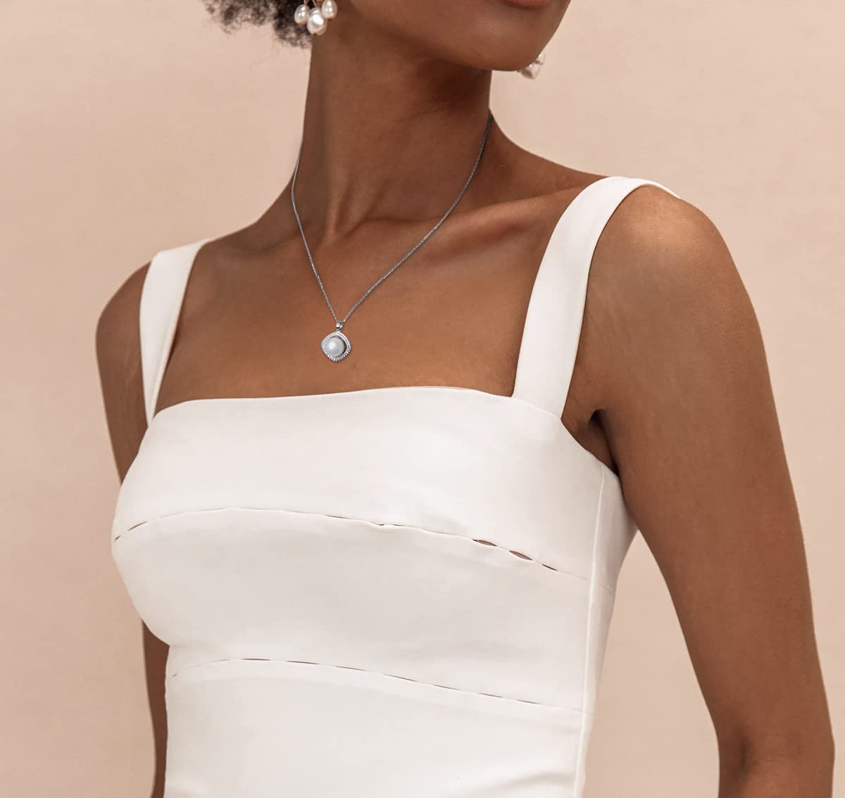 Freshwater Cultured Pearl Necklace and Earrings Set - 925 Sterling Silver Bridal Jewelry Gift for Wedding, Anniversary, and Special Occasions
