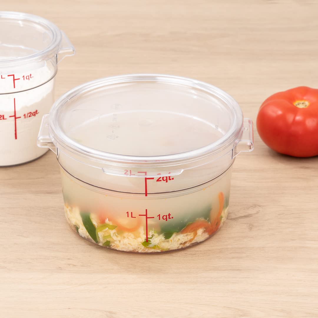 Restaurantware Met Lux 2 Quart (64 oz) Clear Plastic Food Storage Containers - 10 Pack Round Commercial Food Prep Containers with Volume Markers, Lids Sold Separately - Perfect for Restaurant, Catering, Meal Prep & Bulk Food Storage