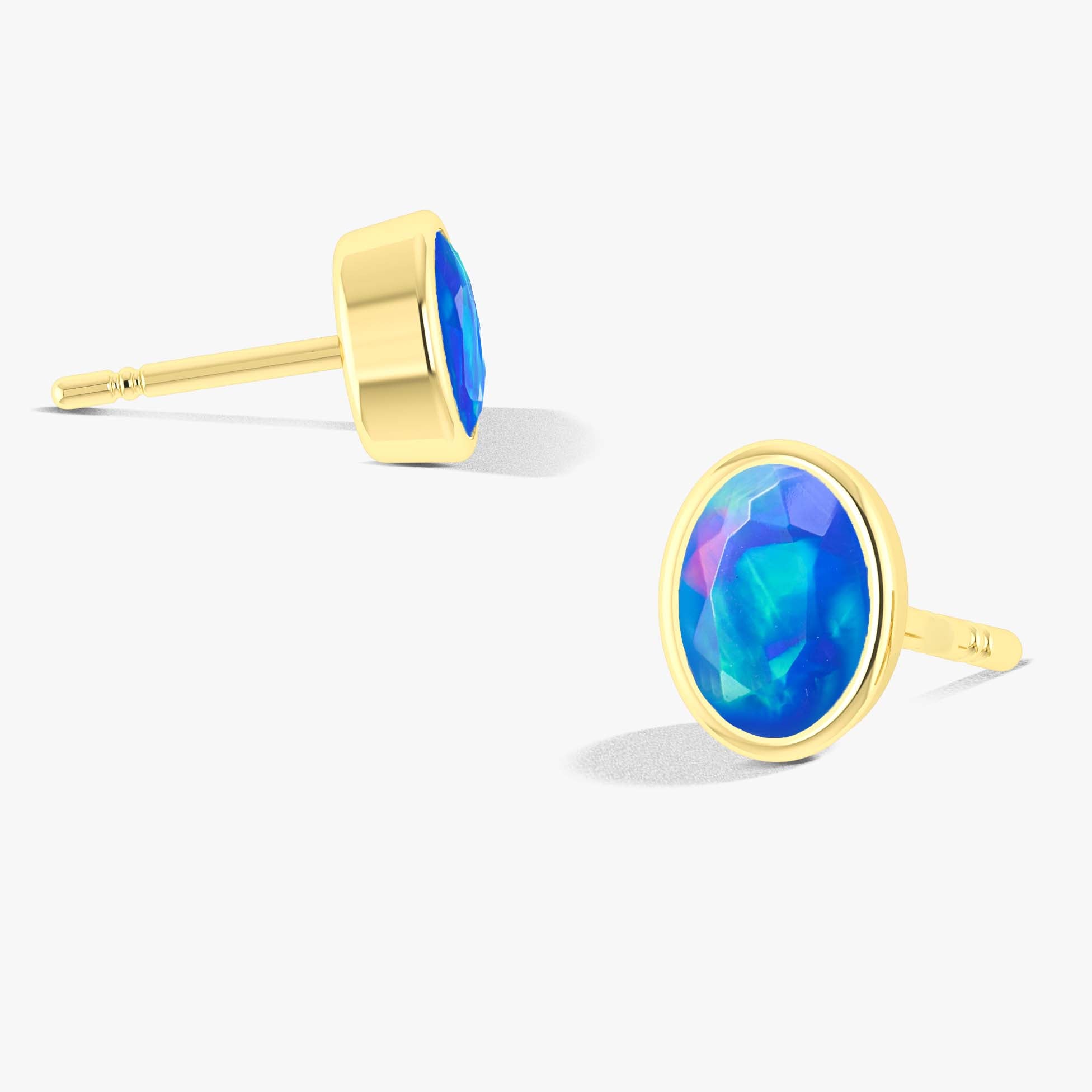 Blue Multi Fire Oval Opal Stud Earrings for Women - Hypoallergenic Cubic Zirconia Earrings for Daily Wear, Gift Giving & Special Occasions