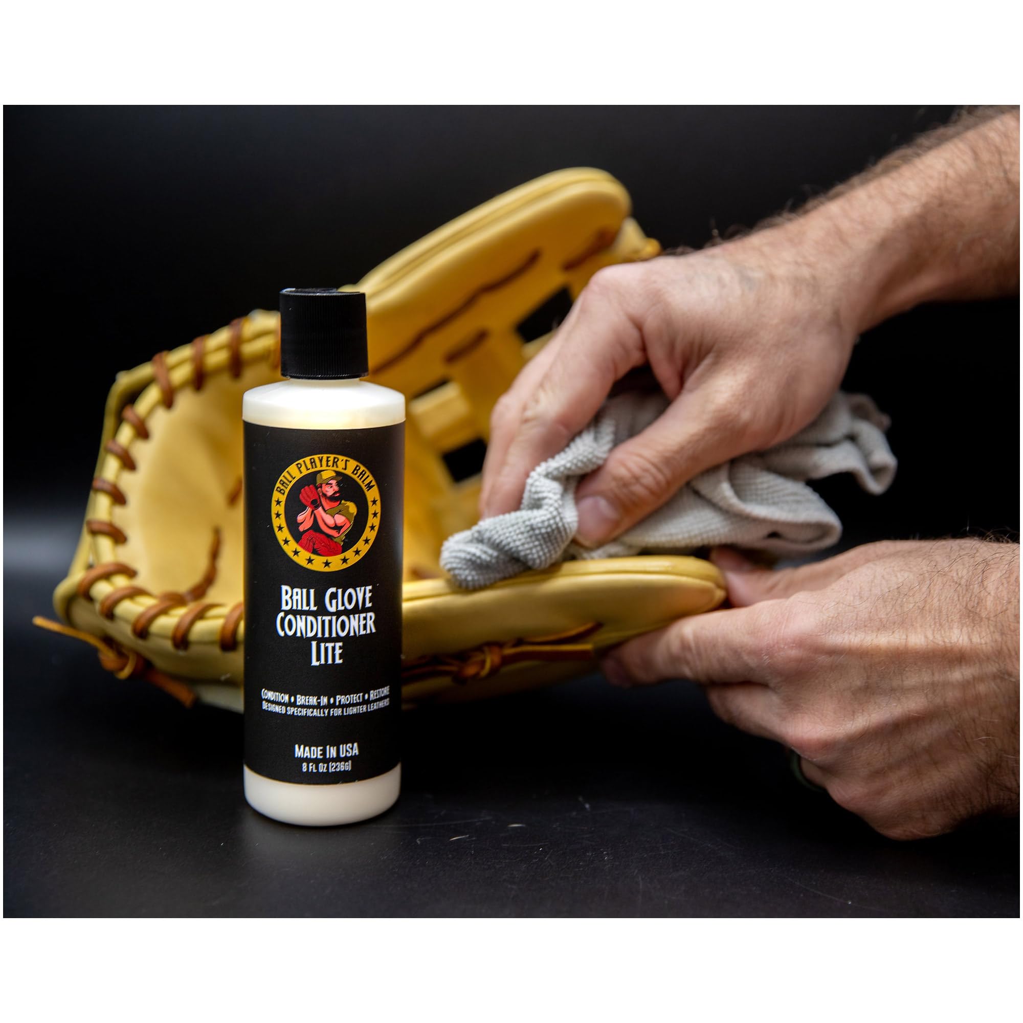 Best Baseball & Softball Glove Conditioner - Ball Player's Balm Lite 8oz | Leather Treatment for Enhanced Grip & Durability | Perfect for Game Day & Practice Sessions
