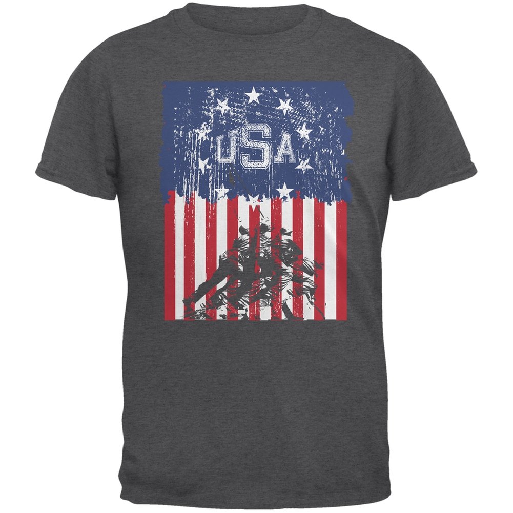Vintage Old Glory USA Distressed Flag Iwo Jima Dark Heather T-Shirt for Men & Women - Medium Size | Patriotic American Military Tee for Veterans Day, Memorial Day & 4th July Celebrations