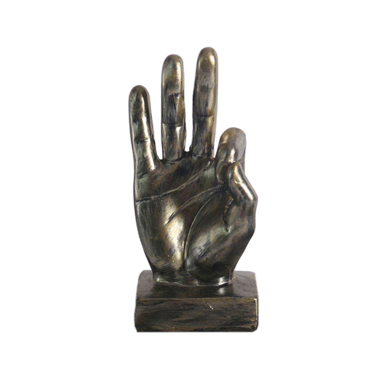WEIZI Creative Resin Ok Hand Sculpture - Abstract Finger Gesture Desktop Decor for Office, Study, Bar & Home - Gold Hand Ornament Gift for Family & Friends (8x6x17cm / 3x2x7in) - Perfect for Modern Decor, Zen Spaces & Gift Giving