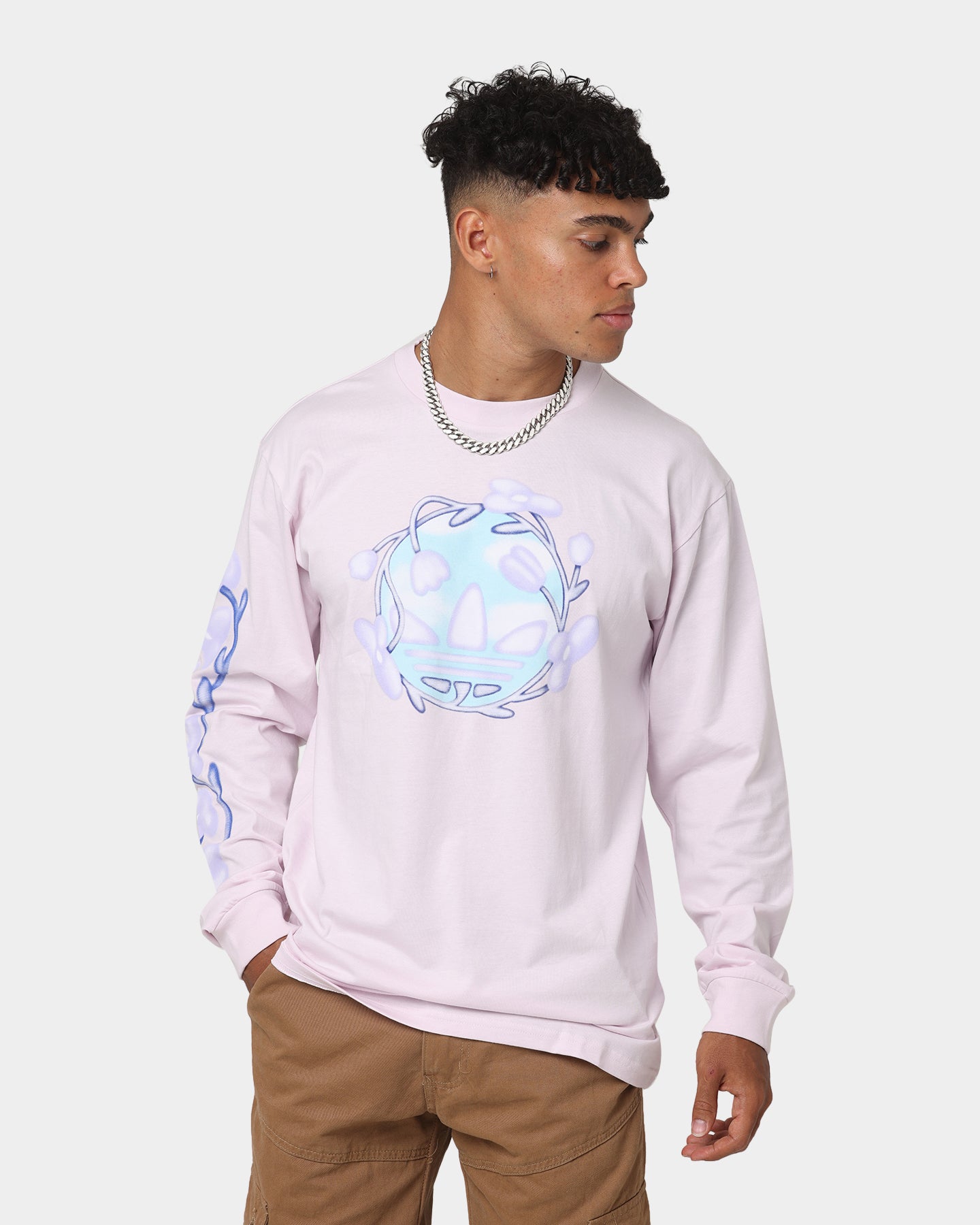 Adidas Trefoil Floral Long Sleeve T-Shirt for Women - Almost Pink & Multi-Colored Design - Casual Wear, Street Style & Spring Outfits
