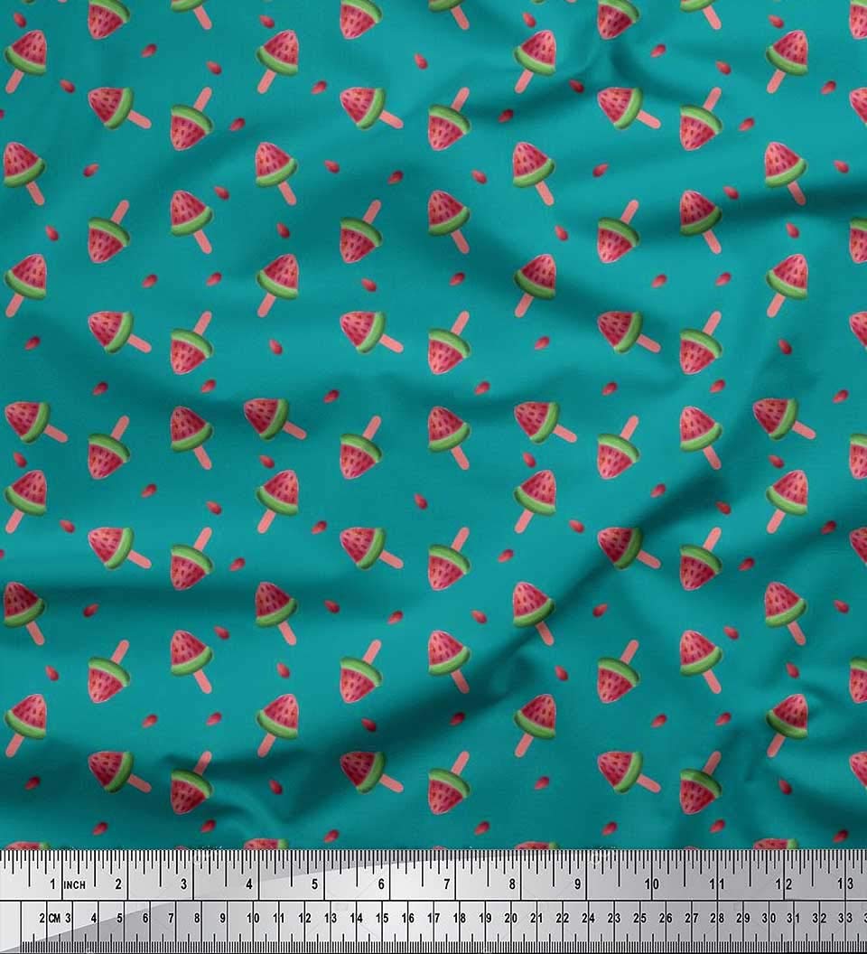 Soimoi Rayon Fabric - Seeds & Watermelon Fruits Print - 42 Inch Wide Sewing Fabric by The Yard - Perfect for Dresses, Skirts, and DIY Craft Projects