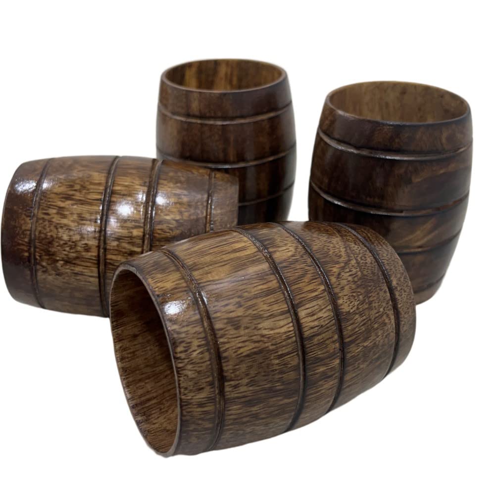 Premium Handmade Wooden Barrel-Shaped Tea Mugs - Set of 4 Natural Solid Wood Drinking Cups for Coffee, Tea & Hot Beverages - Rustic Home Decor & Gift Idea for Tea Lovers
