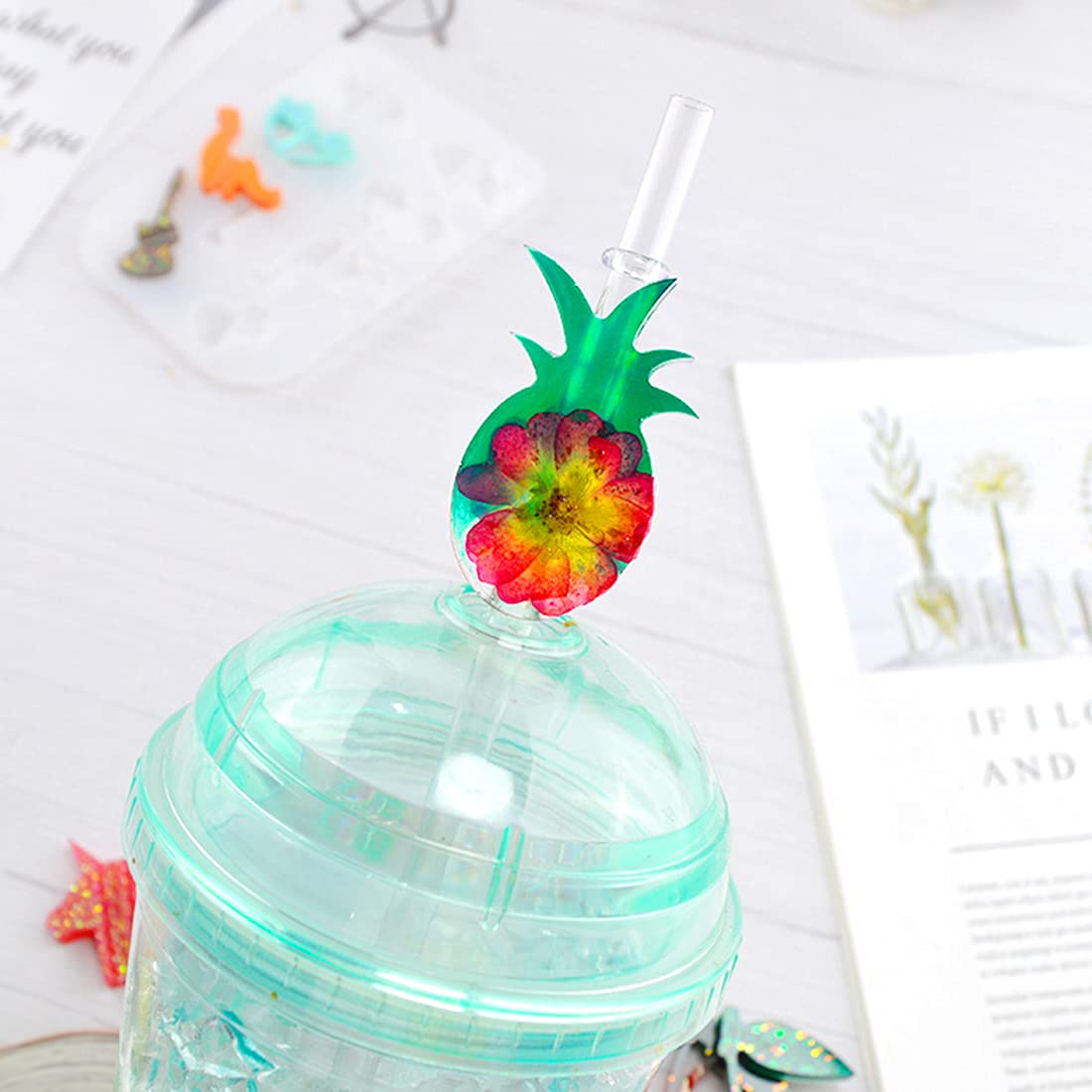 Voyyphixa 4-Pack Silicone Straw Topper Molds for Epoxy Resin Casting - Animal Shaped Straw Topper Attachments for Tumblers, Cups & DIY Drinkware Decorations - Perfect for Crafting, Party Favors & Handmade Gifts