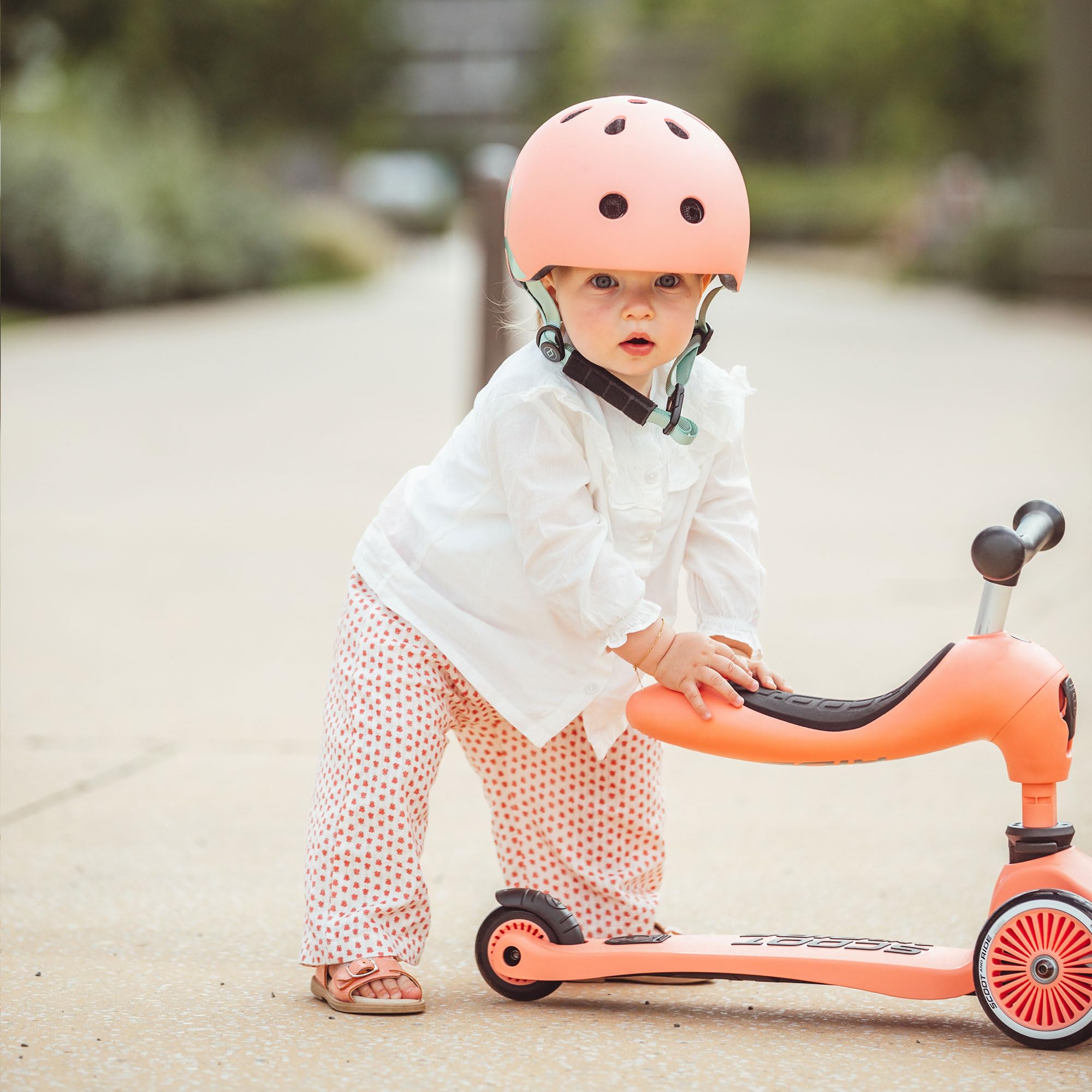 2-in-1 Scoot & Ride Highwaykick 1 Kids Scooter - Convertible Ride-On & Stand Scooter for Toddlers Ages 1-5 (Peach) - Perfect for Indoor Play & Outdoor Park Adventures