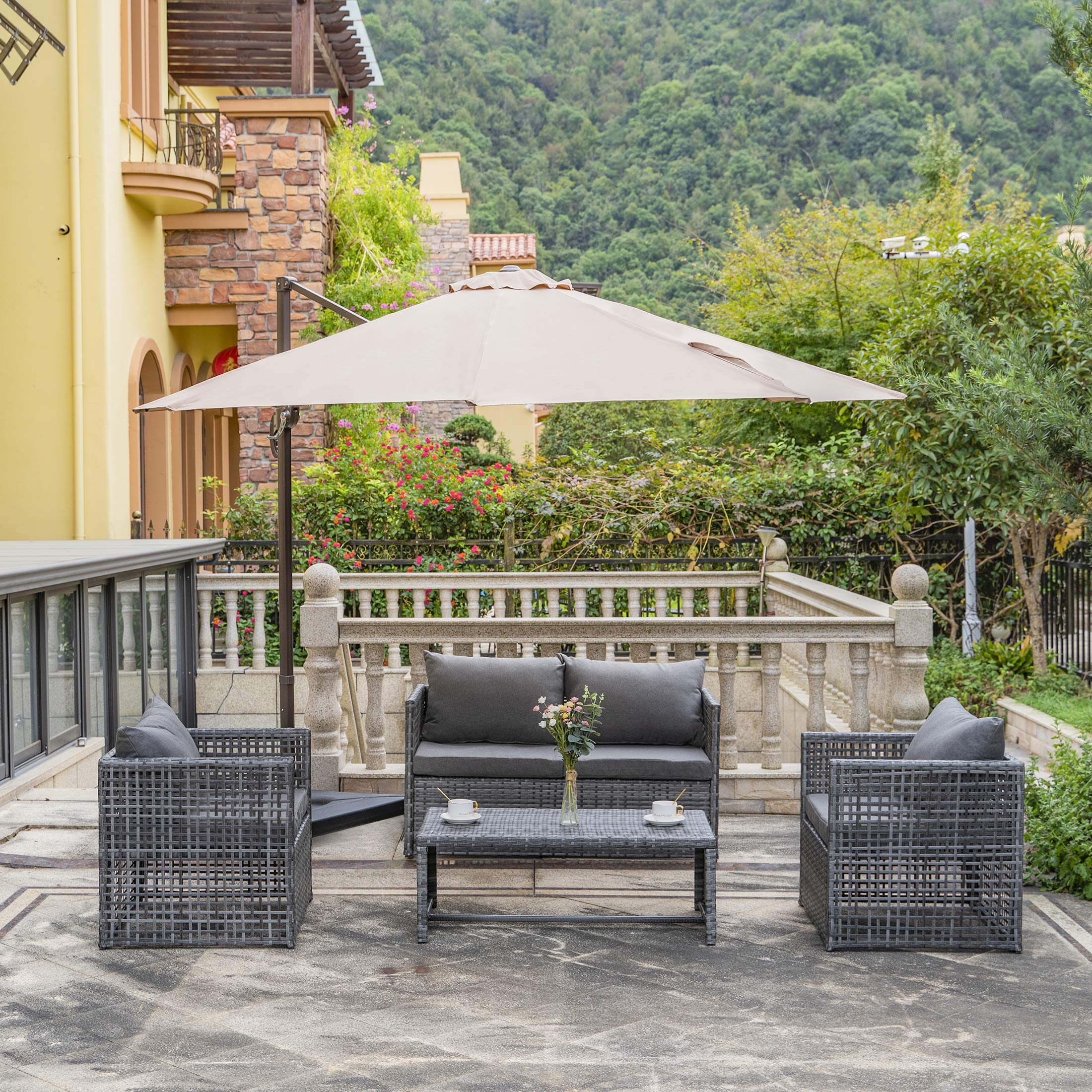 WestinTrends 4-Piece Outdoor Patio Sofa Set with Gray Cushions - Water-Resistant Wicker Furniture for Backyard, Garden & Poolside Relaxation