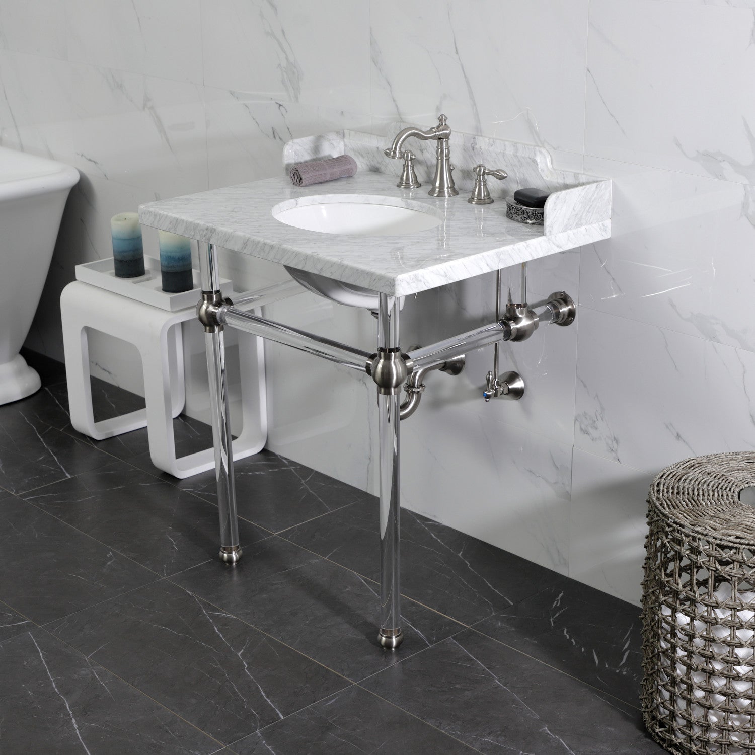American Classic FSC1978ACL 3-Hole Widespread Bathroom Faucet with Pop-Up Drain - Brushed Nickel Finish - Perfect for Modern Bathroom Vanities and Powder Rooms