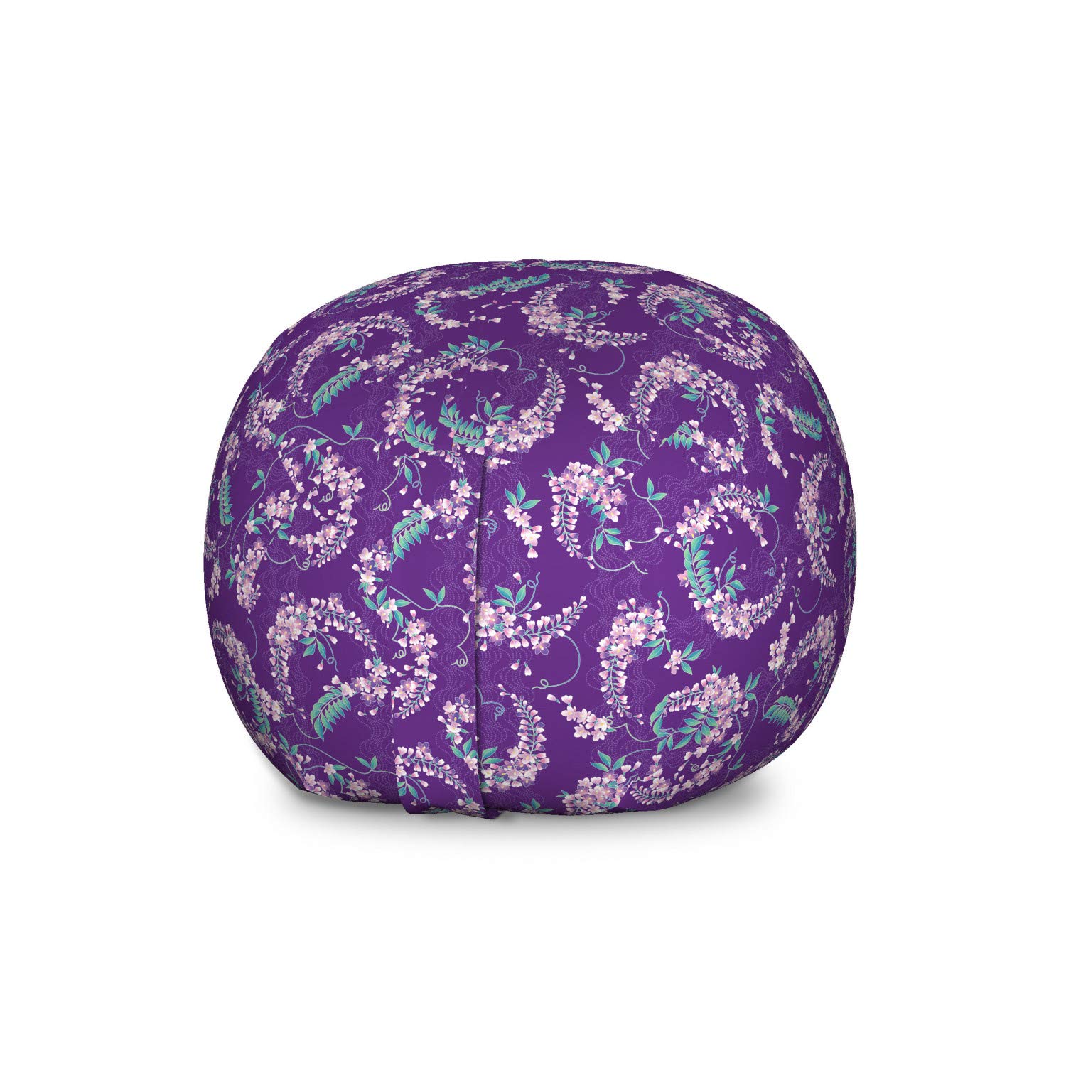 Ambesonne Floral Storage Toy Bag Chair - Japanese Style Wisteria Flowers Design, Large Washable Stuffed Animal Organizer Bag in Purple Seafoam | Perfect for Kids' Room, Nursery, Playroom & Home Decor
