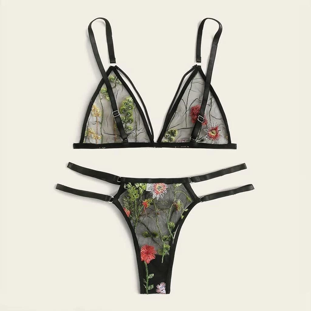 Sexy Lace Embroidery Bra and Thong Set for Women - Comfortable G-String Underwear in Sizes S-3XL (Black, XXL) - Perfect for Running, Date Nights & Boudoir Photography