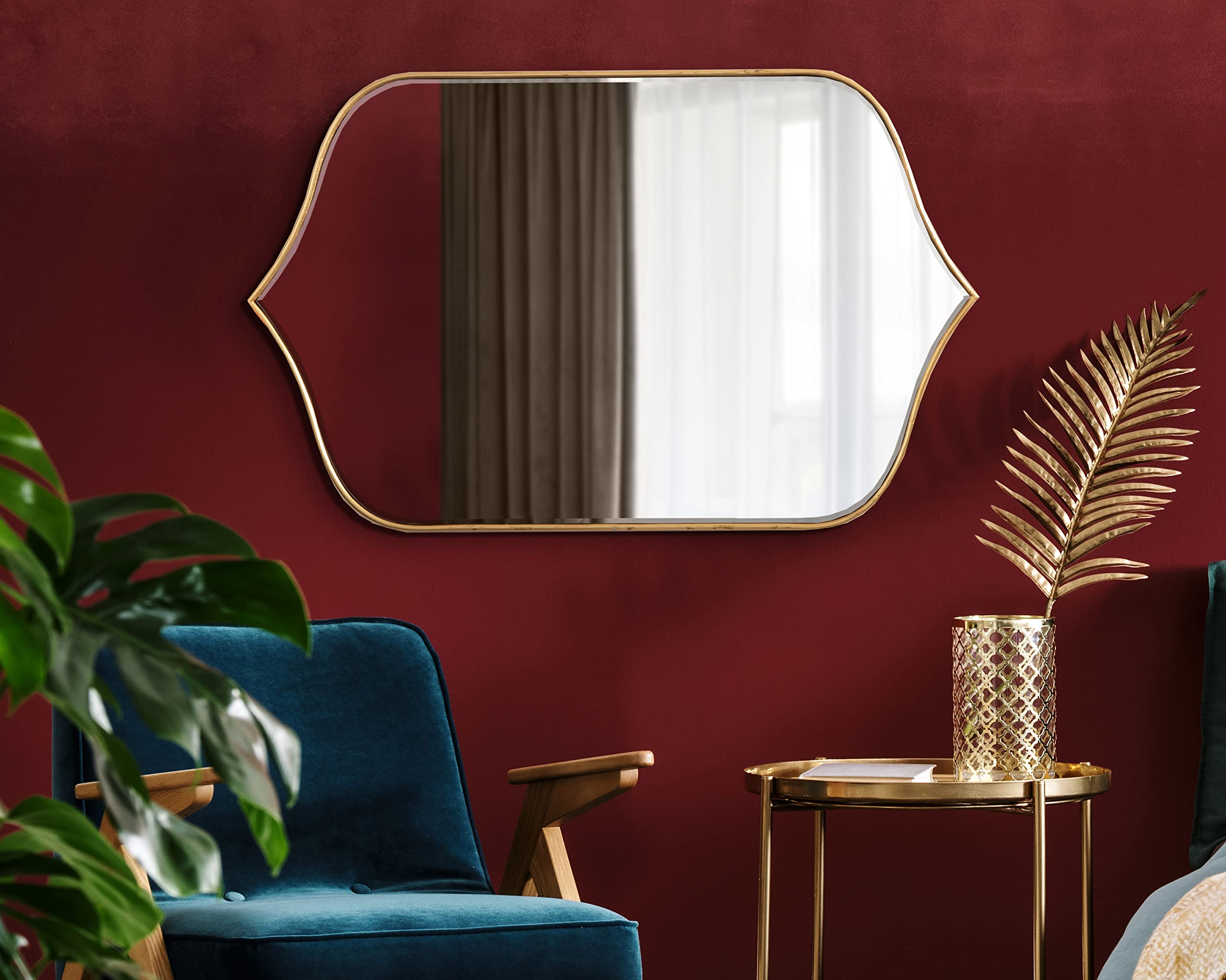 Kate and Laurel Tyla Modern Wall Mirror - 20x32 Inches, Gold Frame, Decorative Vibrant Glam Peaked Mirror for Living Room, Bedroom, or Entryway Decor