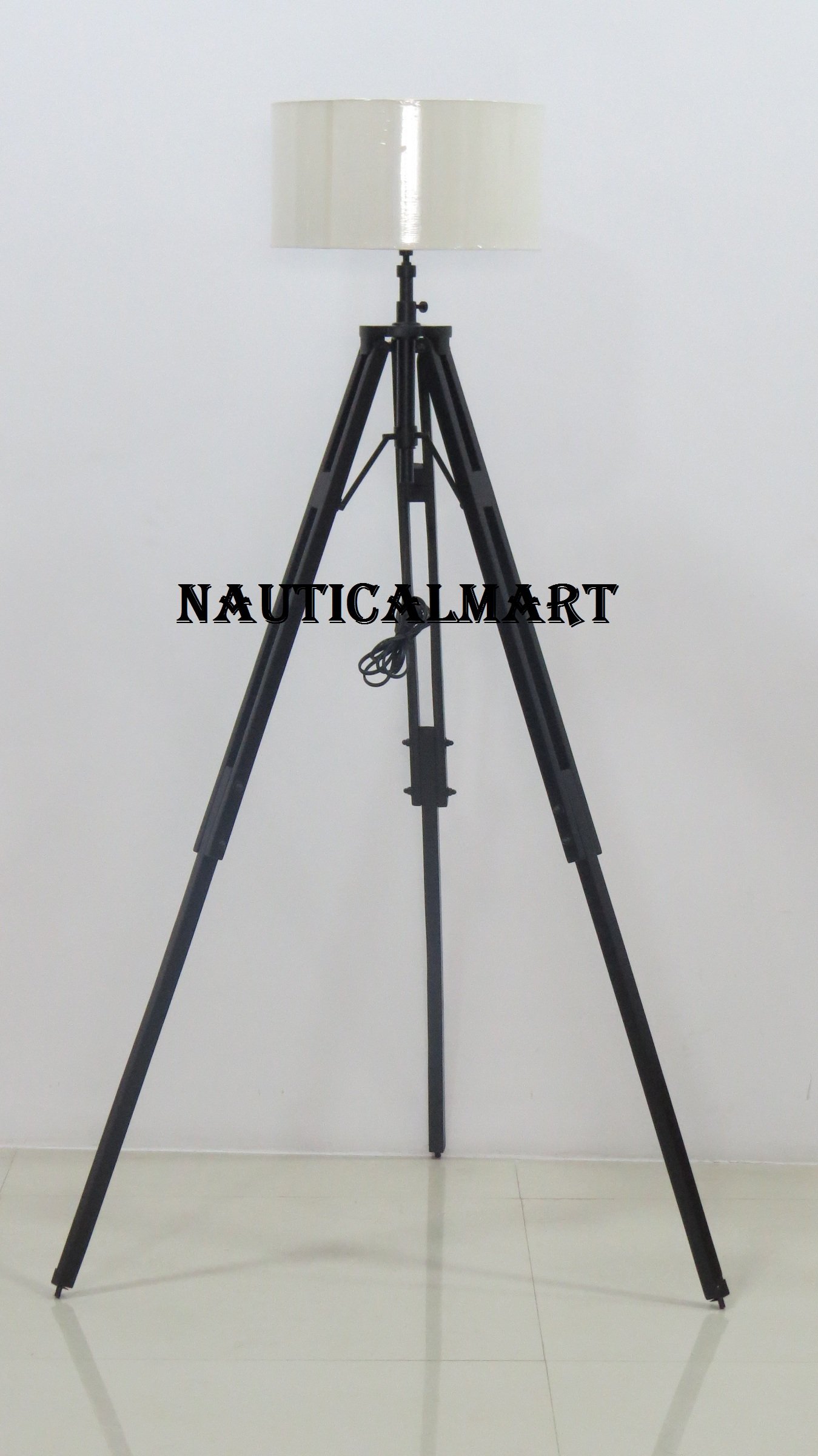 Vintage Tripod Floor Lamp for Living Room, Bedroom & Office - Adjustable Corner Standing Light by Nauticalmart - Perfect for Reading, Decor & Ambient Lighting
