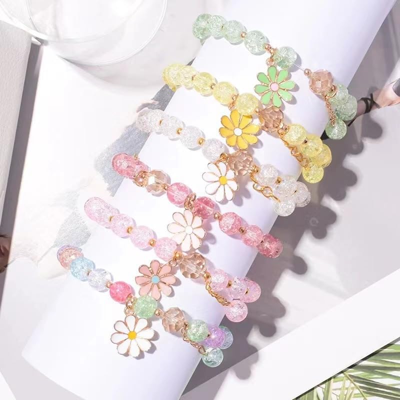POYAMUSE Colorful Flower Charm Bracelet for Women - Boho Daisy Crystal Beads Bracelet, Handmade Adjustable Fashion Jewelry for Summer, Festivals, and Boho Chic Outfits