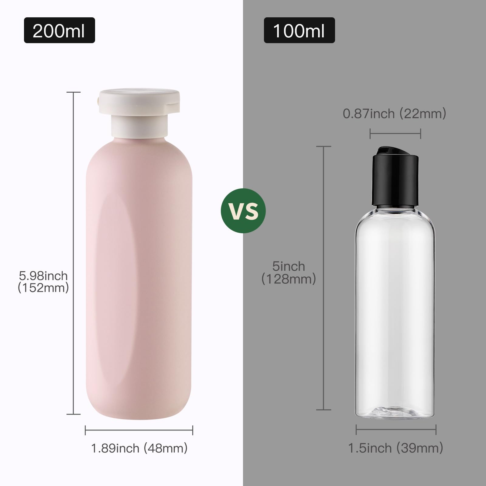 6.7oz (200ml) Empty Travel Shampoo Bottles with Flip Cap - 4 Pack Pink Plastic Squeeze Containers for Lotion, Toiletries & Cosmetics | Perfect for Camping, Gym, Air Travel & Home Use