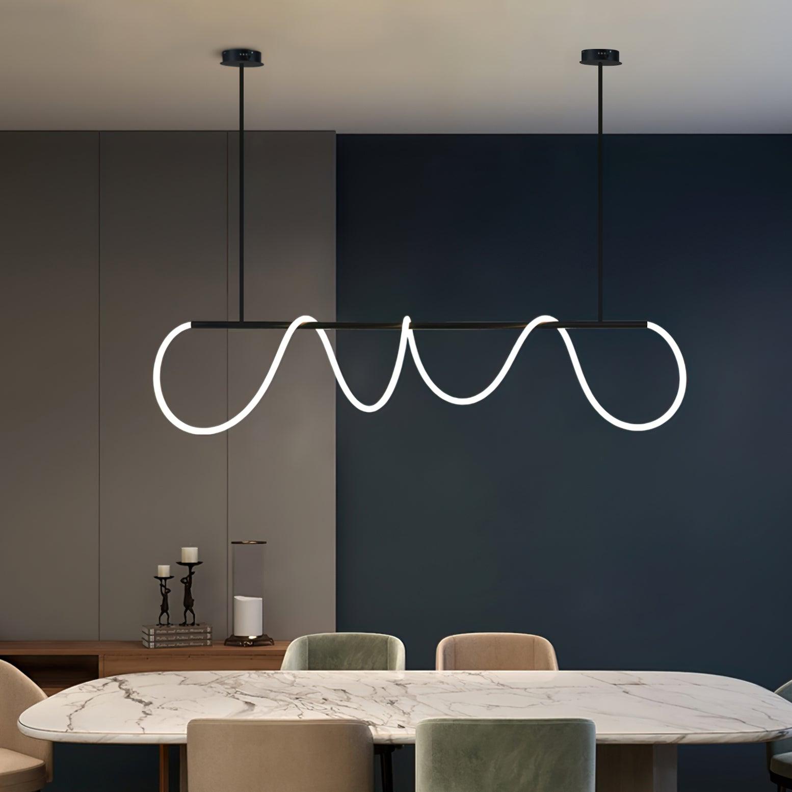Modern Flexible Linear Curve Chandelier - Adjustable LED Pendant Light for Dining Room, Kitchen Island, Living Room & Bedroom Lighting