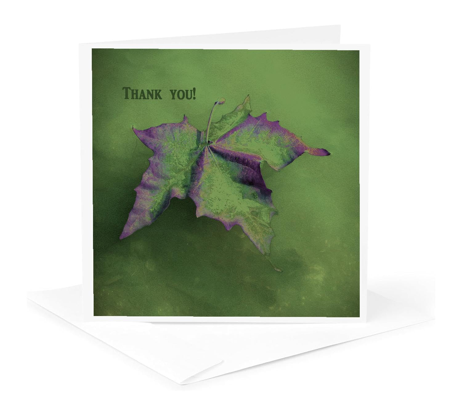 Elegant Maple Leaf Thank You Greeting Card - Moss Green and Purple Thank You Design - Perfect for Holidays, Birthdays & Appreciation Gifts
