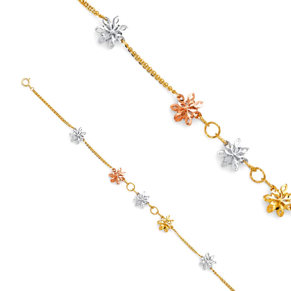 14K Tri-Color Gold DC Chain Bracelet for Women & Men | 7+1 Inch Adjustable Solid 14K Real Gold Bracelet | Christmas, Valentine's, Birthday Gift Jewelry with Premium Gift Box | Perfect for Everyday Wear, Special Occasions & Luxury Gifting