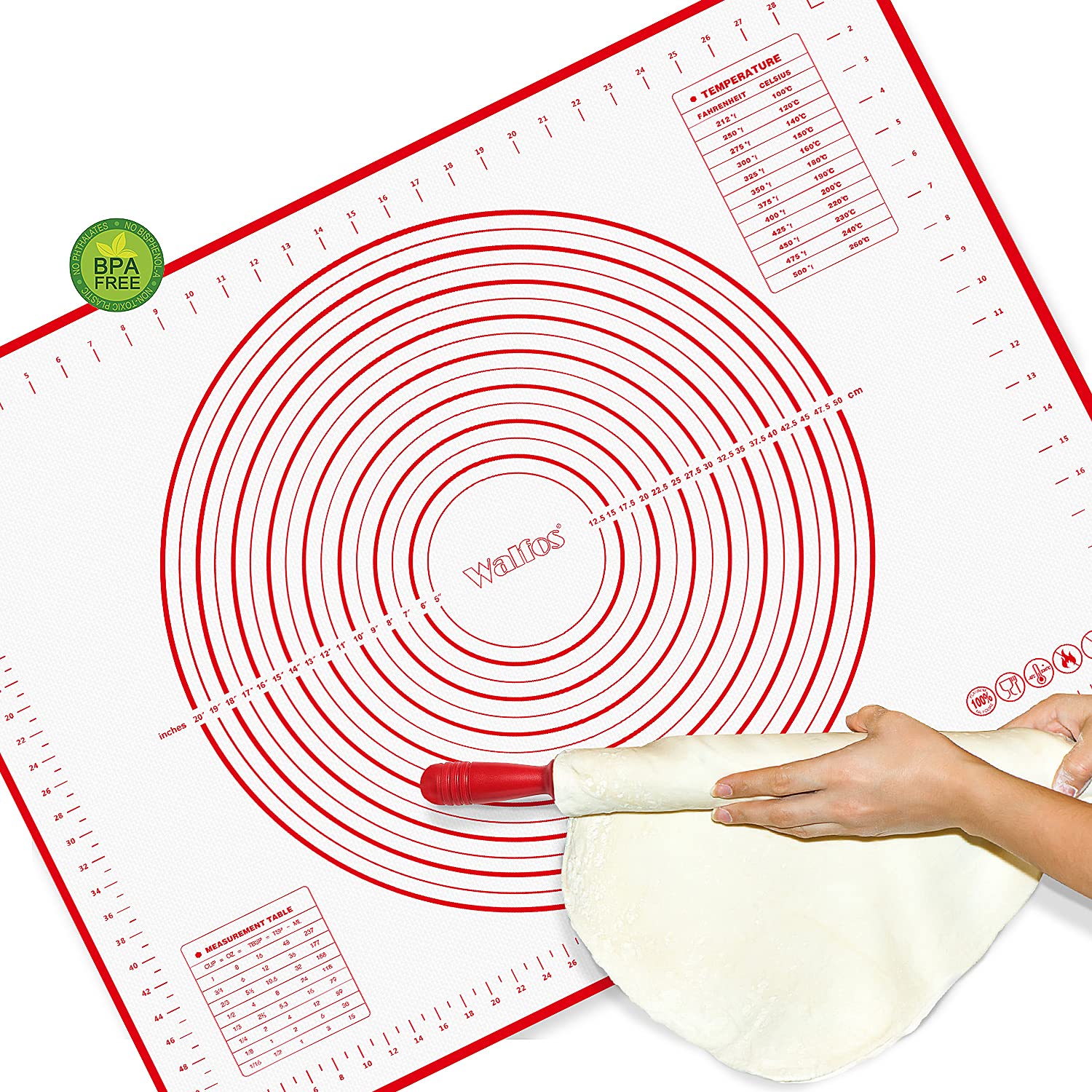 Walfos Non-Stick Silicone Baking Mat with Measurements - 15.7