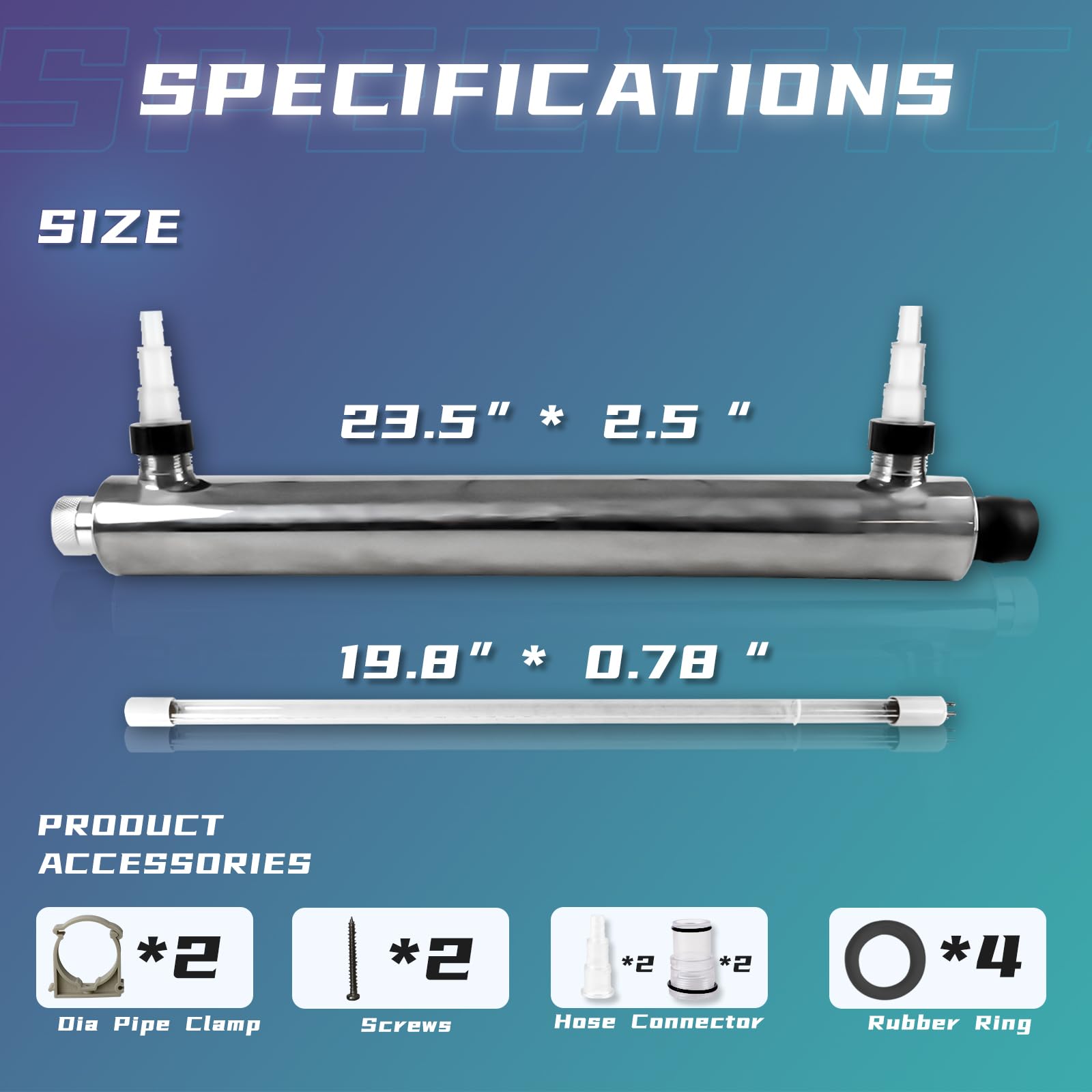 55W UV Sterilizer Light for Pools, Cold Plunge Tubs & Aquariums - UVC Bulb Algae Control for Above Ground Pools, Ponds & Green Water Treatment - Stainless Steel UV Clarifier for Crystal Clear Water (Perfect for Backyard Oasis, Spa Maintenance & Fish Tank Cleaning)