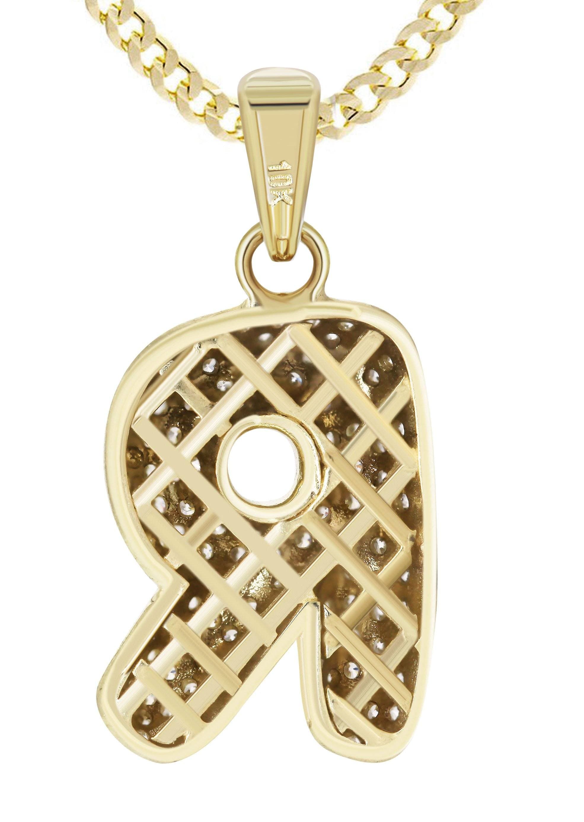 10K Yellow Gold Bubble Letter R CZ Necklace for Women - 13.6 Grams Dainty Initial Pendant Jewelry Gift | Perfect for Birthdays, Anniversaries & Everyday Wear