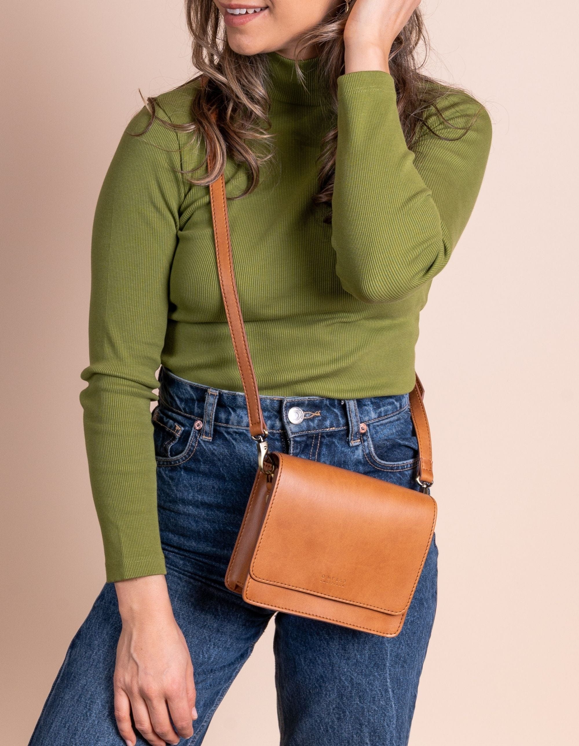Mini Audrey Apple Leather Vegan Crossbody Bag for Women | Brown | Stylish & Eco-Friendly Purse for Everyday Use, Work & Travel