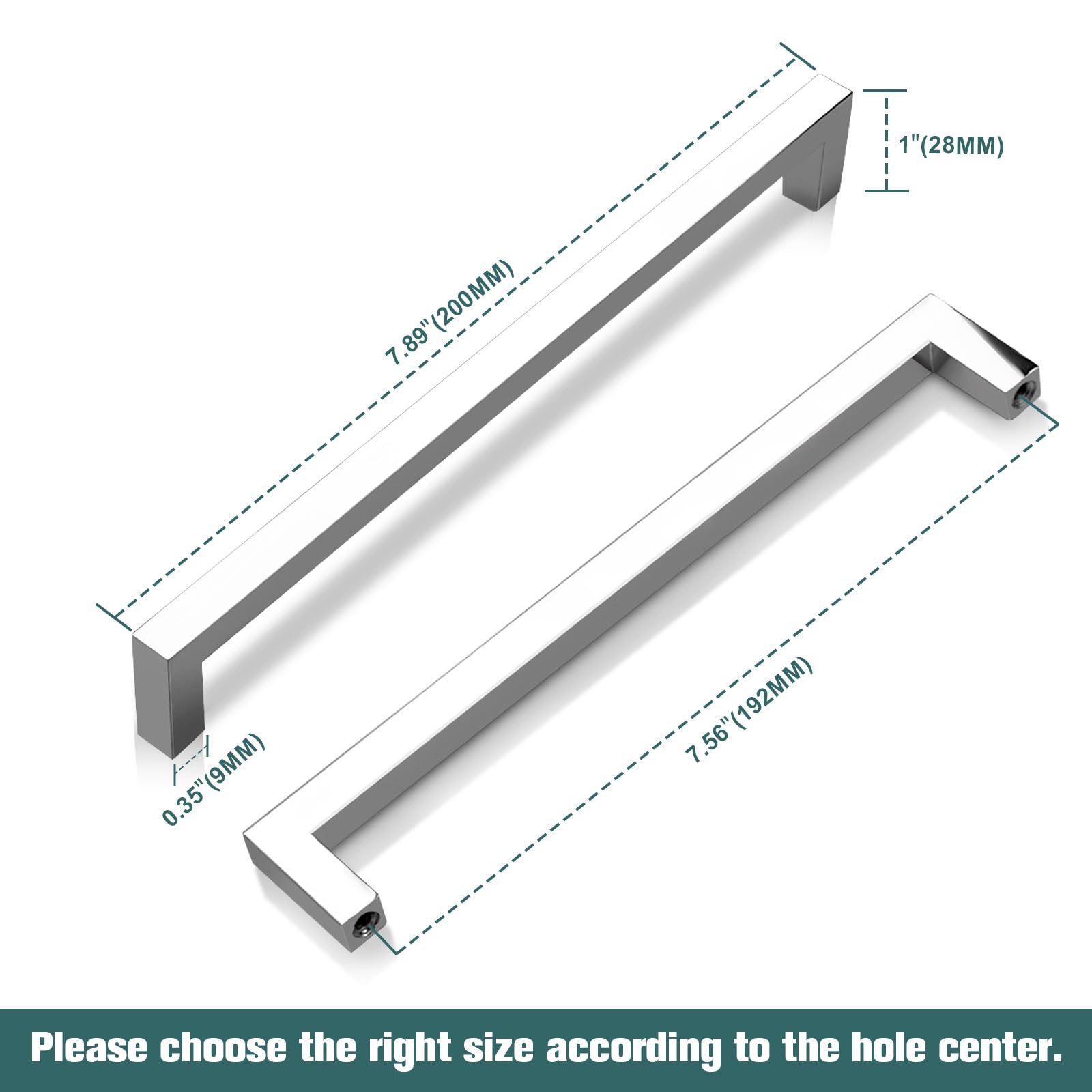 GobeKOR 50 Pack Polished Chrome Square Cabinet Pulls - 7-1/2 Inch Hole Centers, Solid Dresser Drawer Handles for Kitchen Cabinets, Wardrobes & Furniture (Durable & Stylish Hardware for Home Renovation)