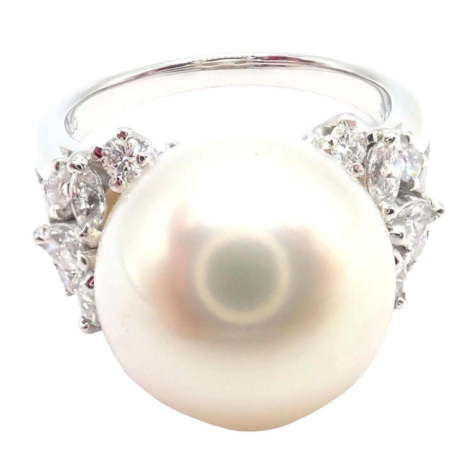 Authentic Mikimoto Platinum Diamond Large 12mm South Sea Pearl Ring - Luxury Jewelry for Women, Elegant Gift for Wedding, Anniversary & Special Occasions