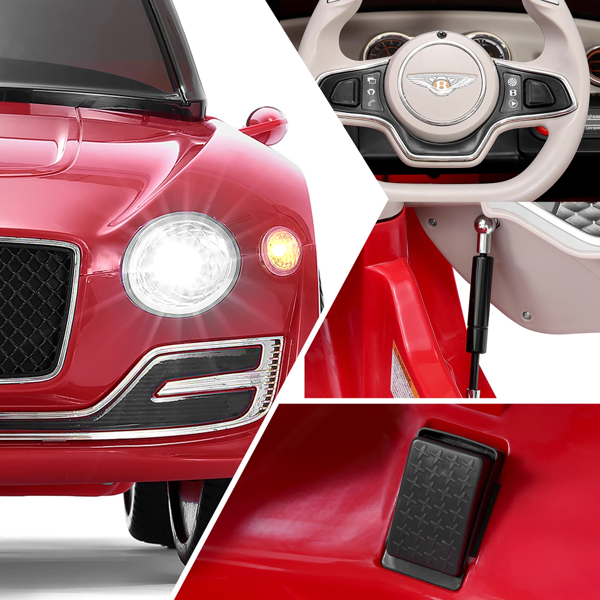 SEHOMY 12V Kids Ride On Car - Bentley Licensed, Remote Control, LED Lights for Ages 3-8 | Outdoor Play & Birthday Gifts