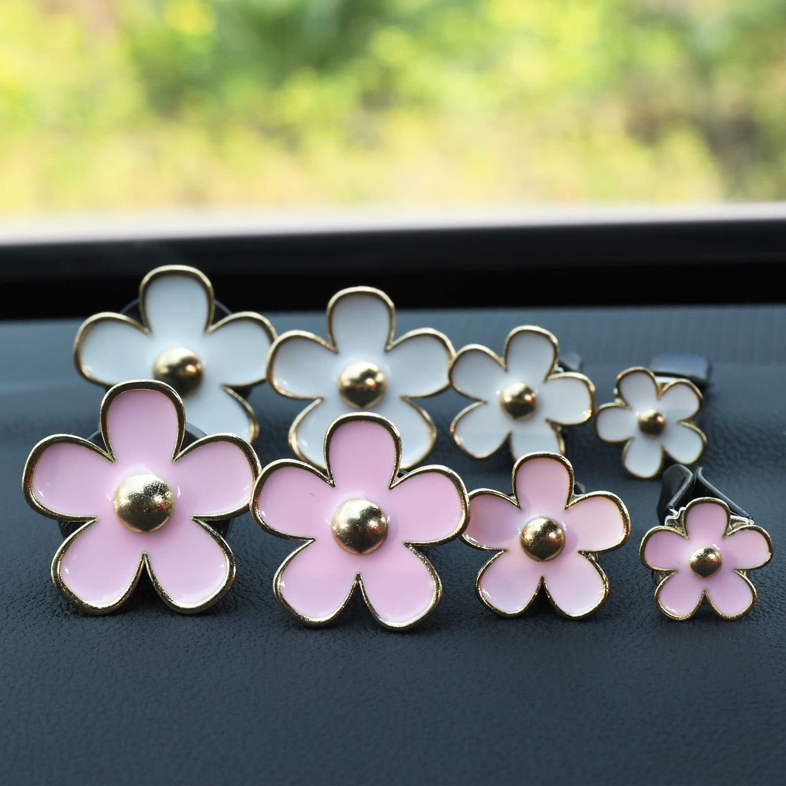 8PCS Whaline Daisy Flower Car Air Vent Clips with Fragrance Pads - Pink & White Car Air Freshener Decor, Cute Car Accessories for AC Vents - Perfect for Freshening Your Car, Office or Home Interior