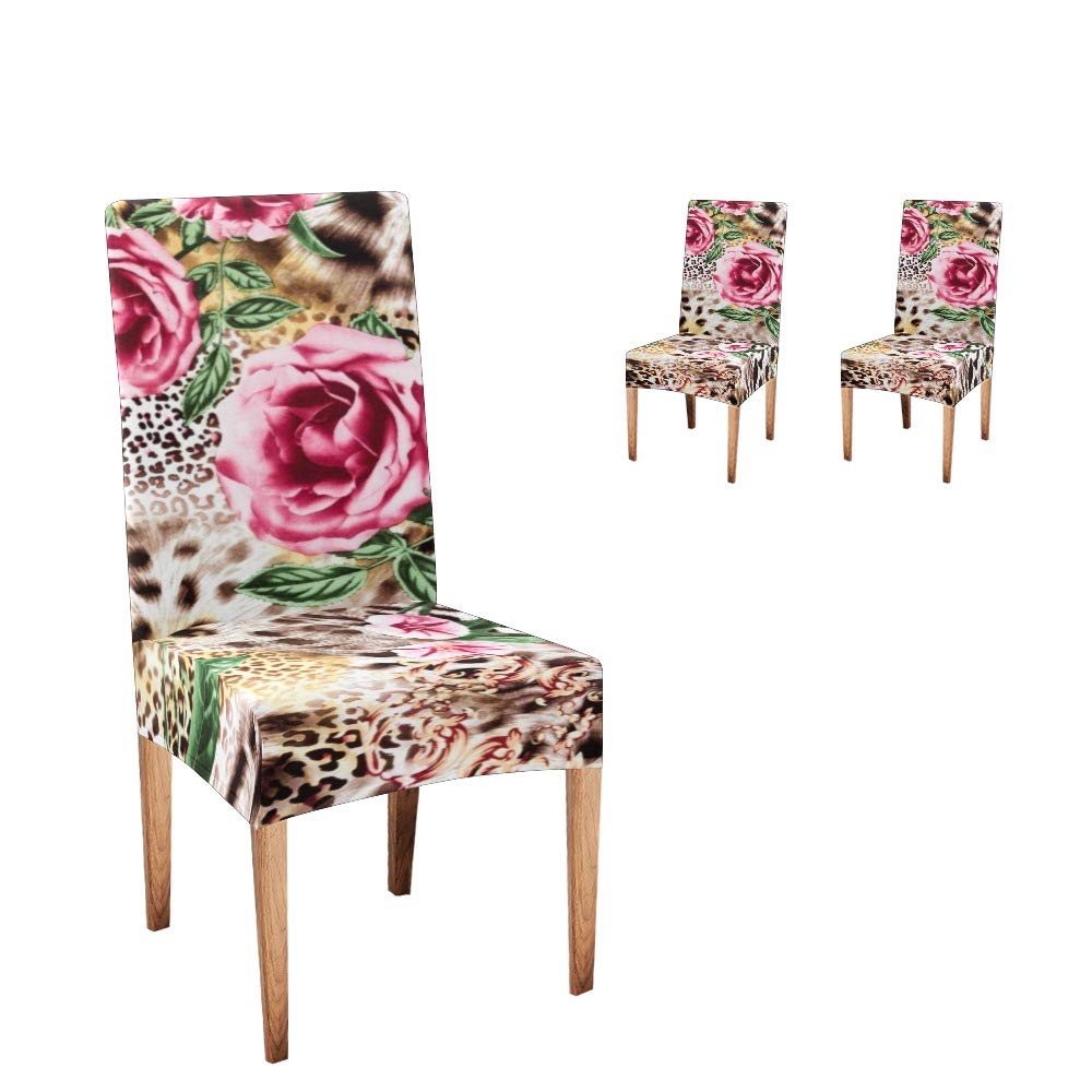 Stylish CUXWEOT Chair Covers - Soft Print Striped Leopard Flower Seat Protectors (Set of 2) for Dining Room, Living Room & Party Decor | Waterproof & Comfortable Slipcovers for Home & Office Use