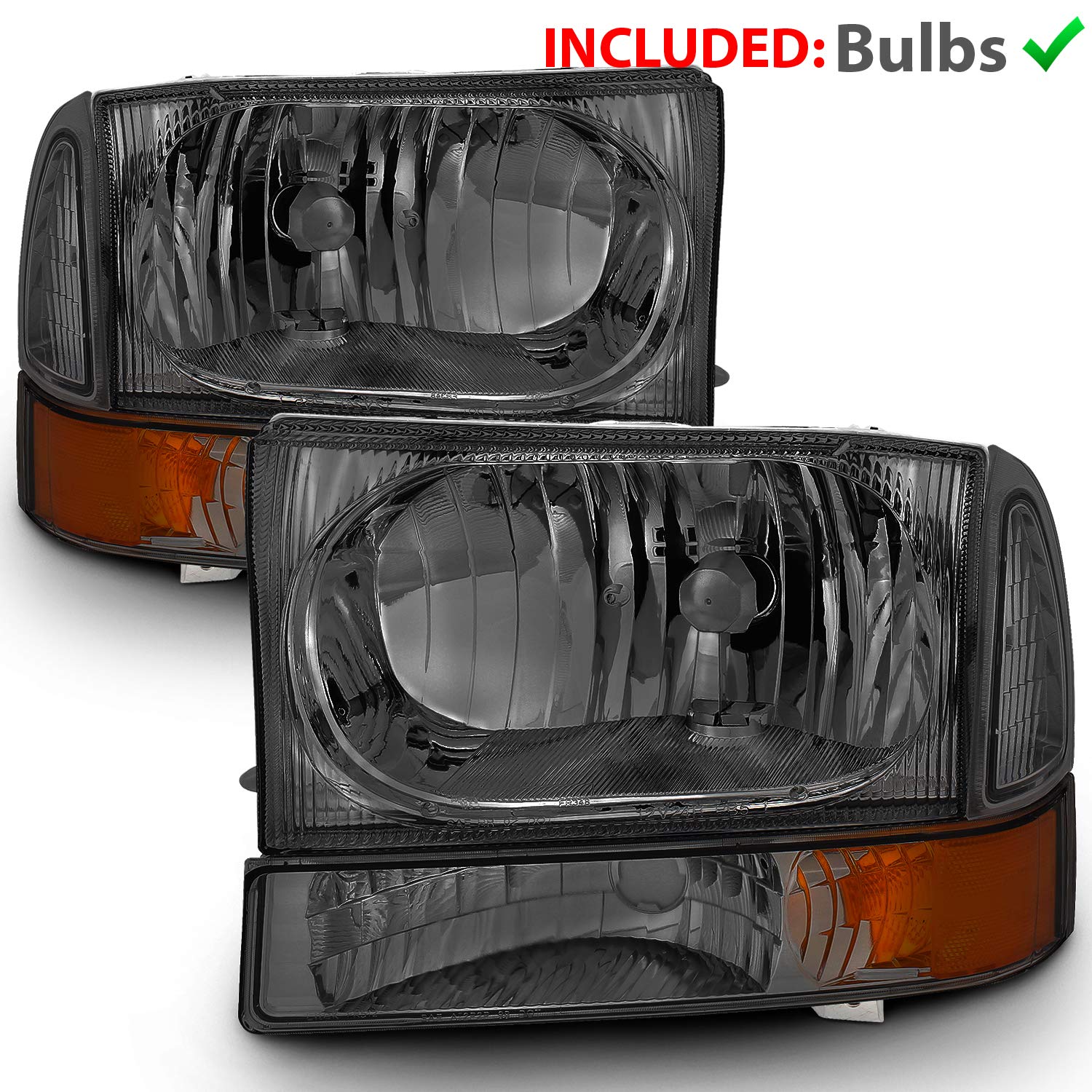 AmeriLite OE Smoke Headlights Set for Ford F250 F350 - Easy Installation