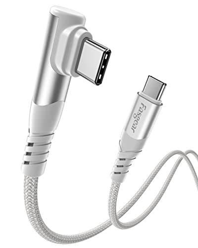 Fasgear USB C to USB C Cable 3ft 100W 5A Fast Charging Braided Type C Charger Cord with Right Angle - Compatible with PS5 Controller, Samsung S23, MacBook Air, ZenBook 13, Envy x360, Pixel 7 - Perfect for Gaming, Office & Travel Charging (Grey)
