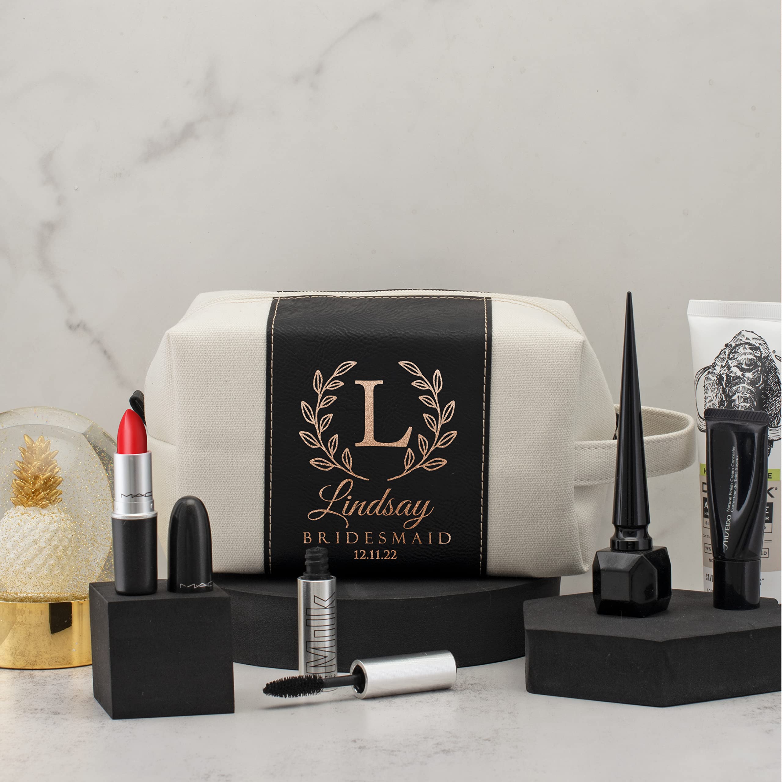 Personalized Bridesmaid Gifts Set of 6 - Custom Toiletry Bags for Women with Name, Title & Date - 3 Designs & 4 Colors - Perfect for Bridesmaid Proposals, Bridal Showers & Bachelorette Parties (Burgundy)