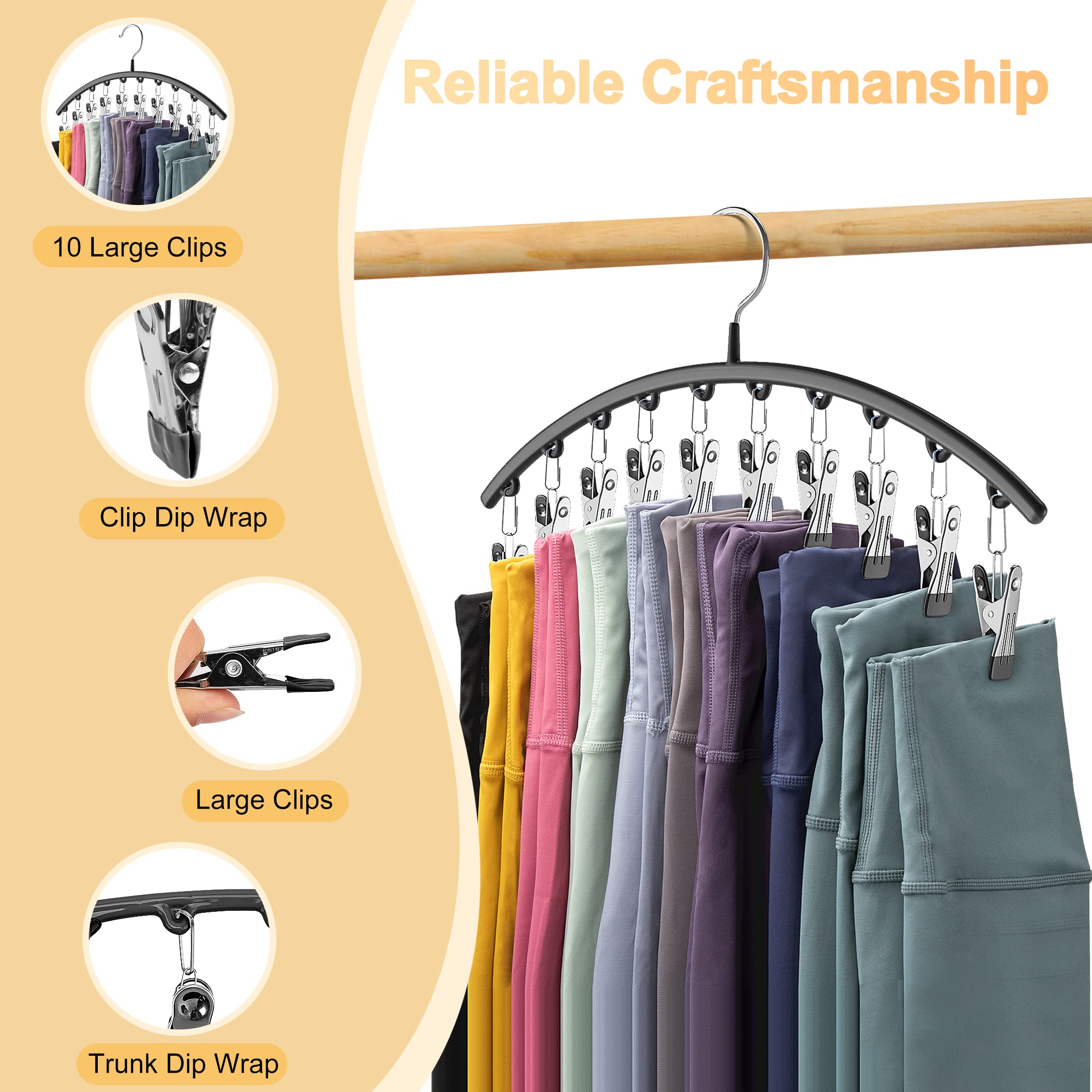 Metal Yoga Pants Hanger with 10 Rubber-Coated Clips - Space Saving Legging Organizer for Closet (1 Pack, Black) - Perfect for Yoga Pants, Workout Leggings & Activewear Storage