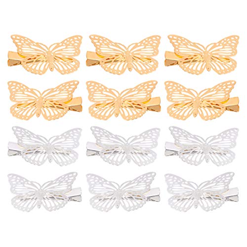 PRETYZOOM 12pcs Vintage Hair Clips for Women - Hollow Out Butterfly Hair Pins, Barrettes & Bobby Pins for Party, Wedding, Prom & Daily Hairstyling (Great Gift for Teens & Ladies)