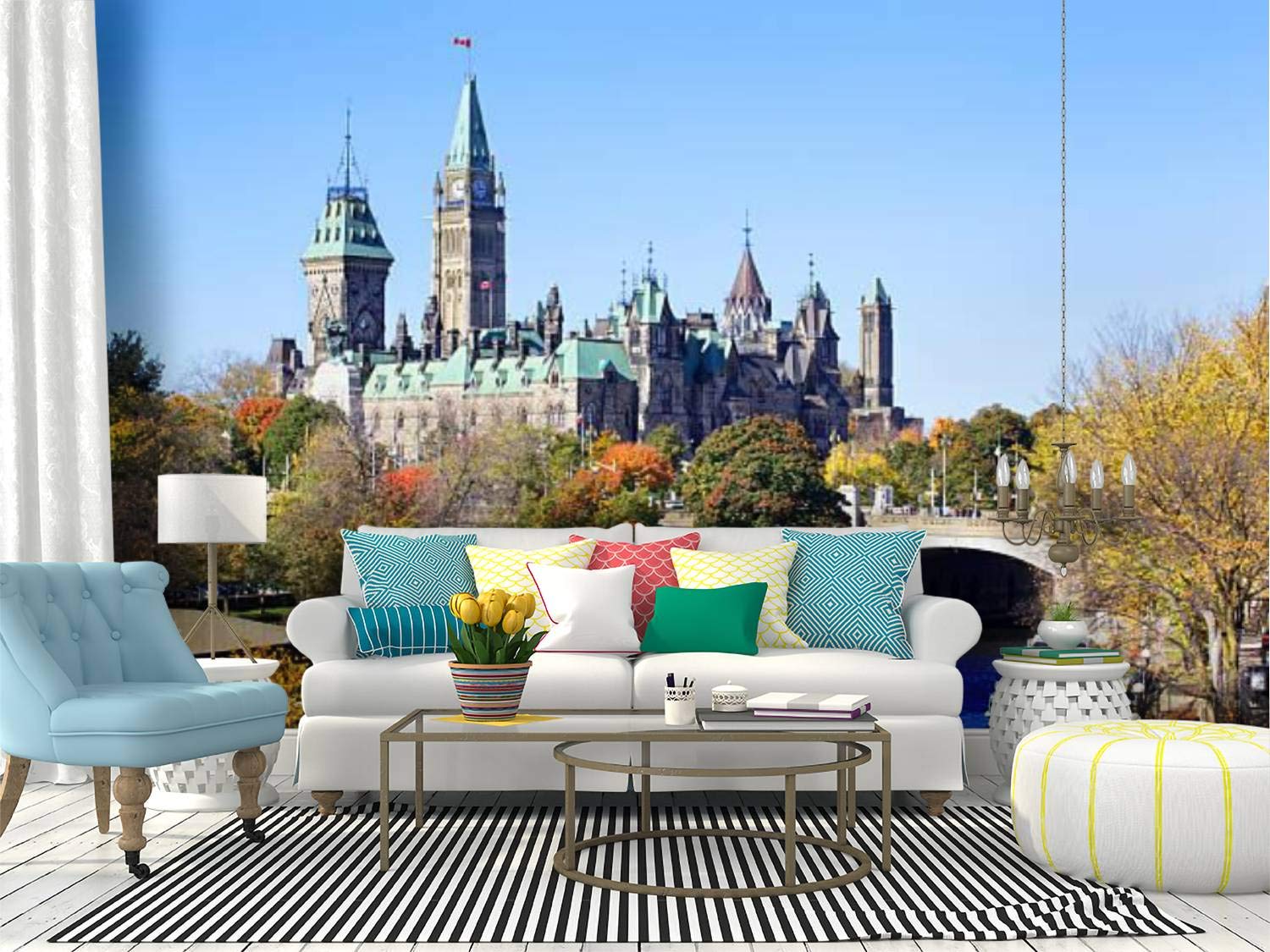 RECETHROWS Peel and Stick Wallpaper - Canadian Parliament & Rideau Canal XXXL Self-Adhesive Wall Mural, Removable Vinyl Film for Home Decor, Shelf Liner | Perfect for Living Rooms, Bedrooms, and Office Spaces