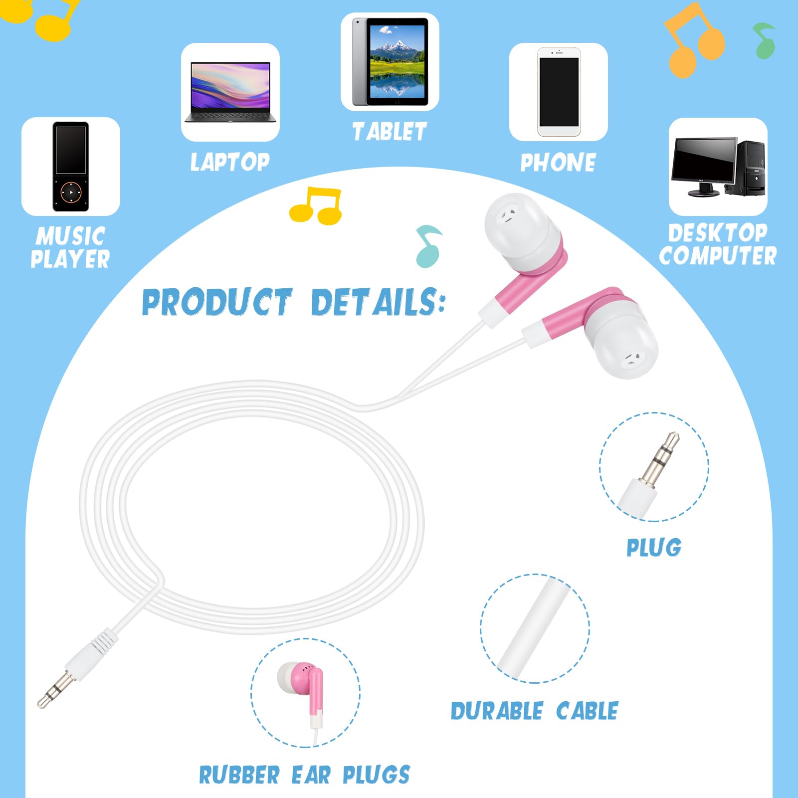 Xuhal 600 Packs Bulk Wired Earbuds Headphones - Colorful Classroom Earphones for Kids & Adults - Compatible with Smartphones, Laptops - Perfect for School, Library, Online Learning & Travel