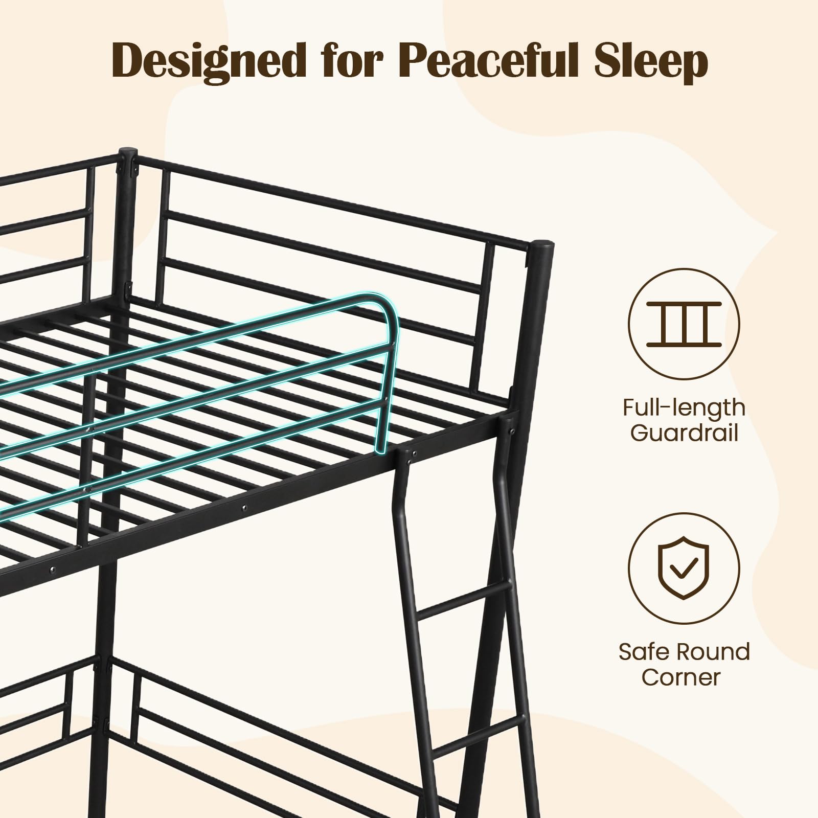 Giantex Twin Size Metal Loft Bed Frame with Ladder & Safety Guardrail - Space Saving Bunk Bed for Teens and Adults - No Box Spring Needed - Black - Perfect for Small Bedrooms, Dorms, and Studio Apartments